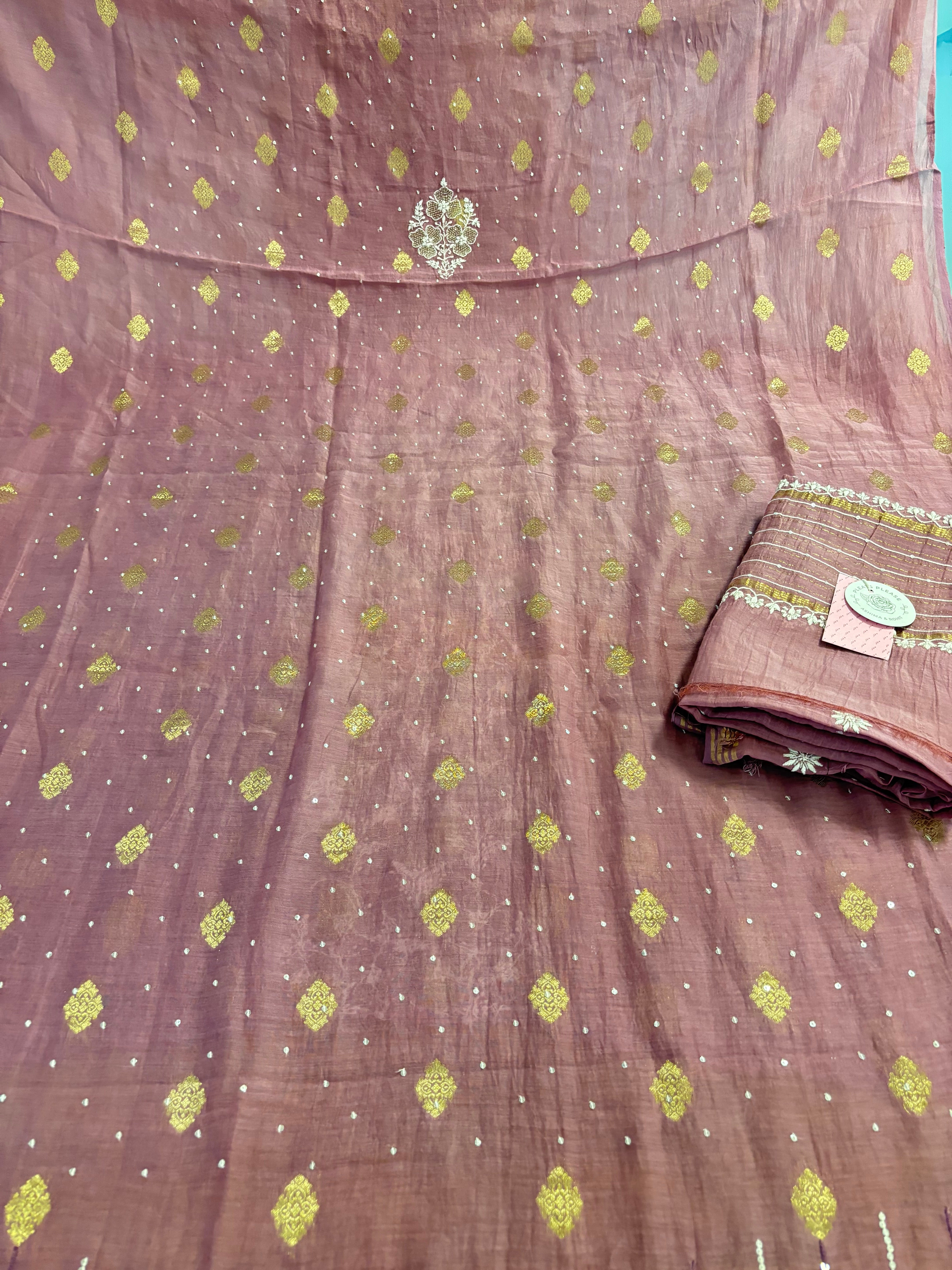 Mauve Plum Chanderi Banarasi Silk Chikankari Kurta & Dupatta