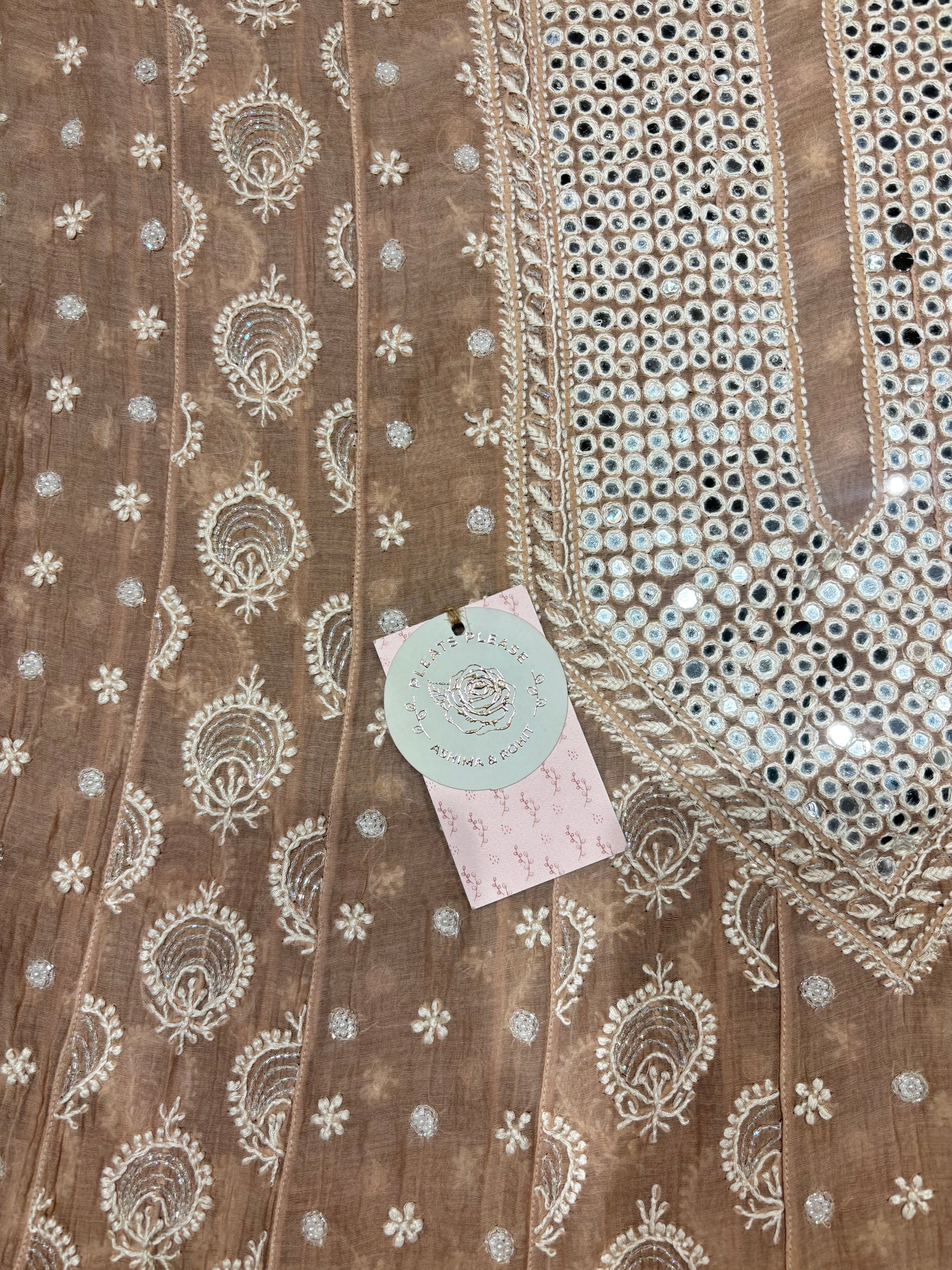 Nude Peach Chanderi Mul Chikankari Anarkali and Dupatta Set