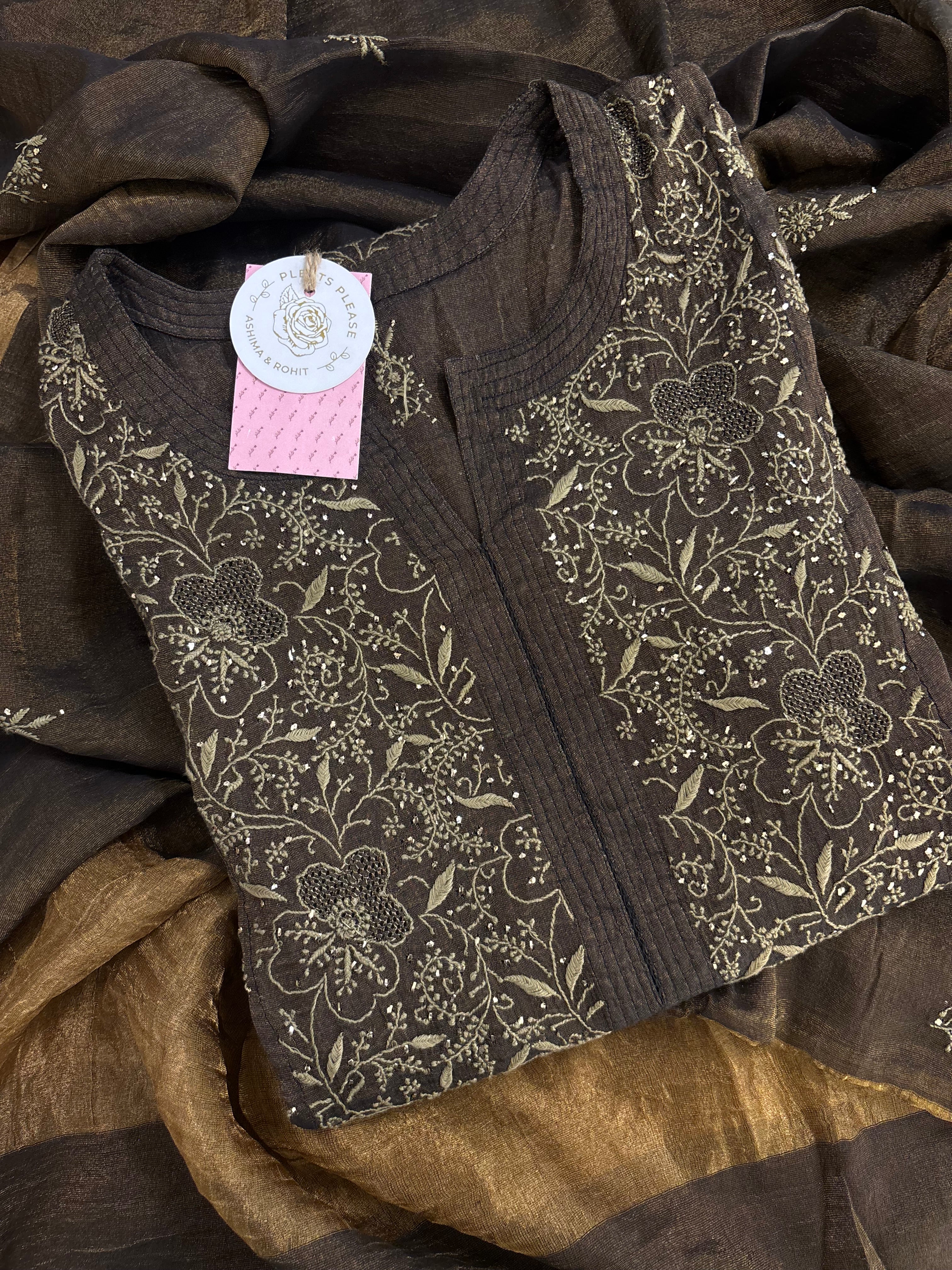 Black Tissue Chikan Mukaish Kurta & Dupatta