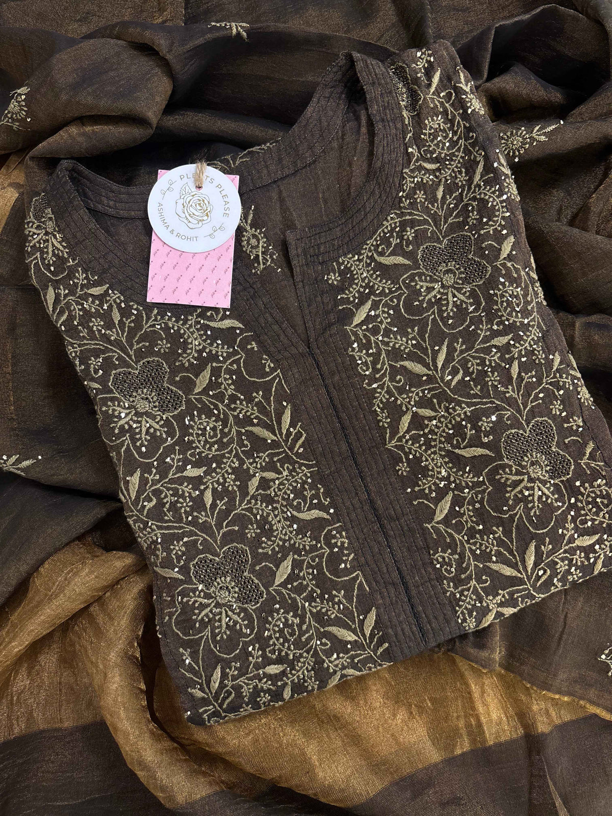 Black Tissue Chikan Mukaish Kurta & Dupatta
