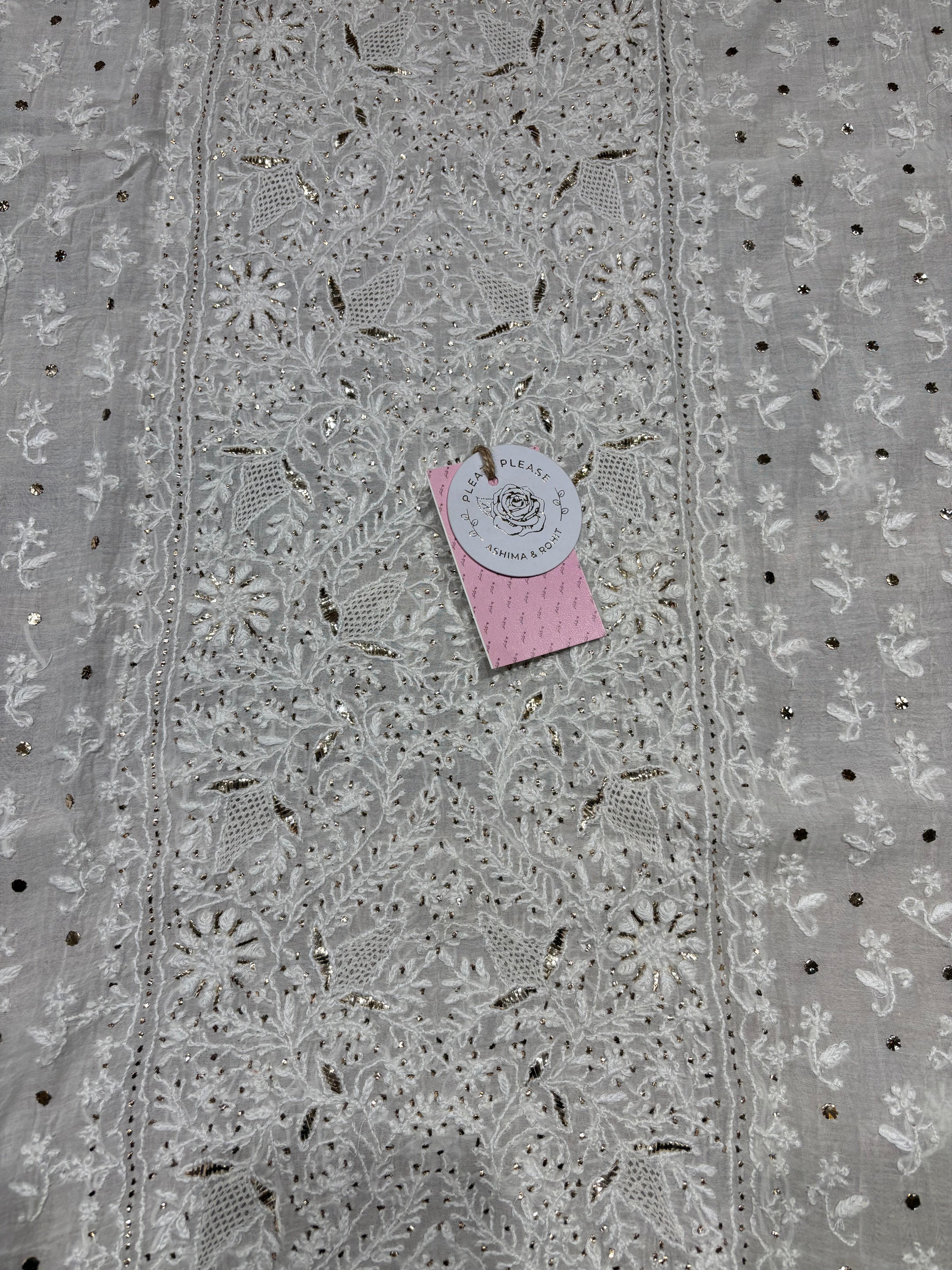 Dyeable Chanderi Mul Chikankari & Mukaish Kurta & Dupatta Set