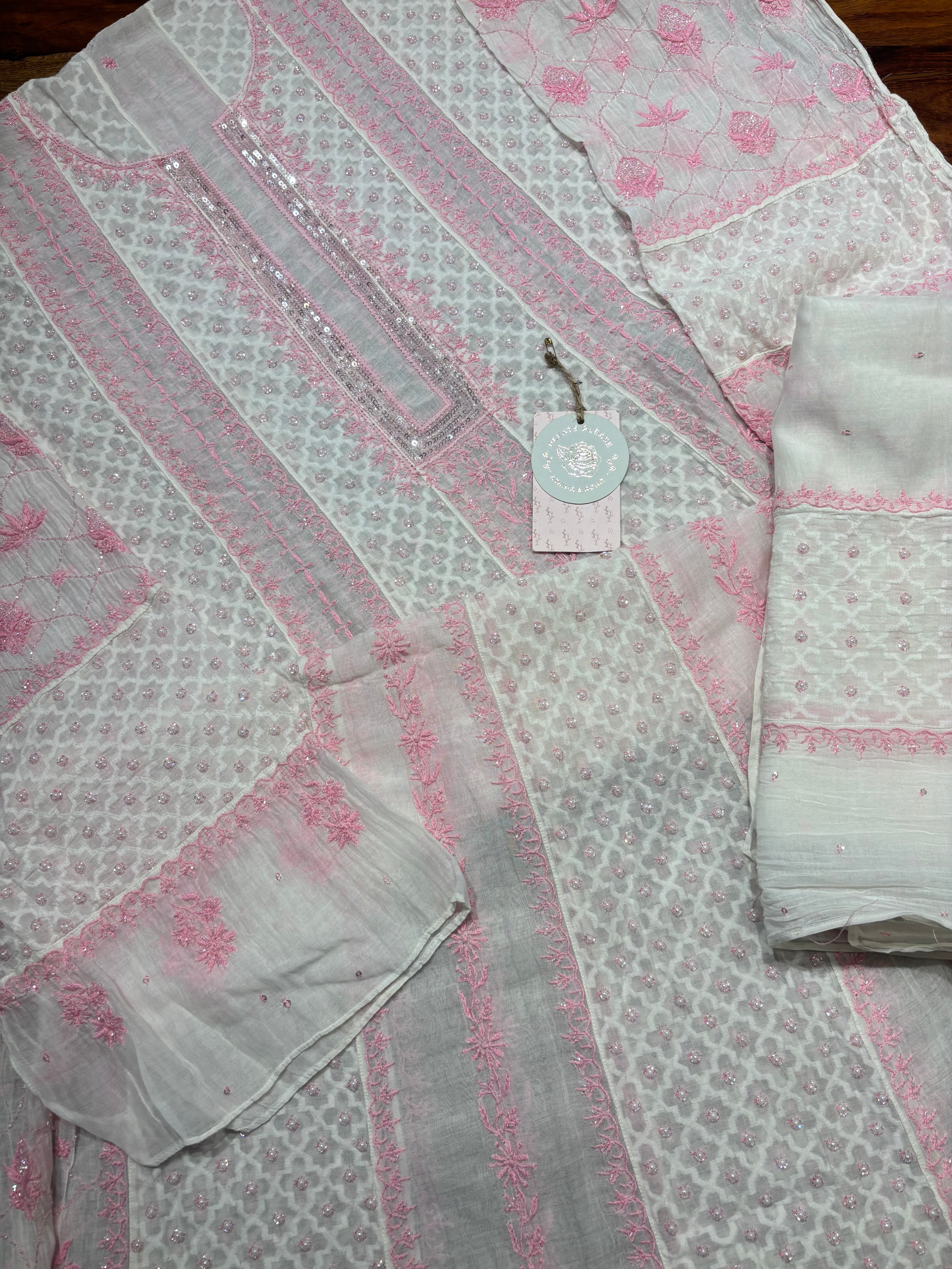 Dyeable Pure Chanderi Mul Chikankari Anarkali & Dupatta Set