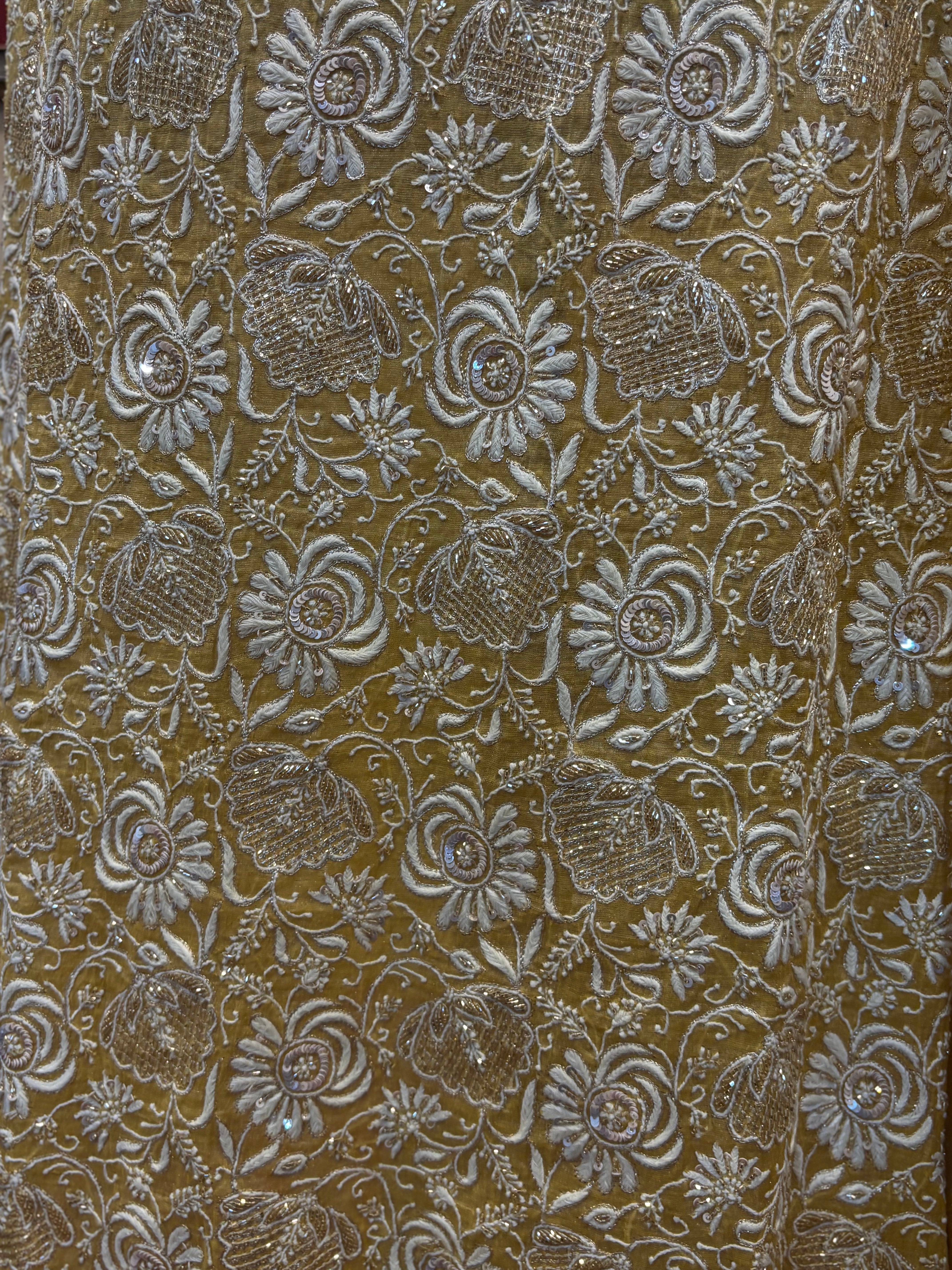 Mustard Pure & Premium Tissue Chikankari Kurta & Dupatta Set