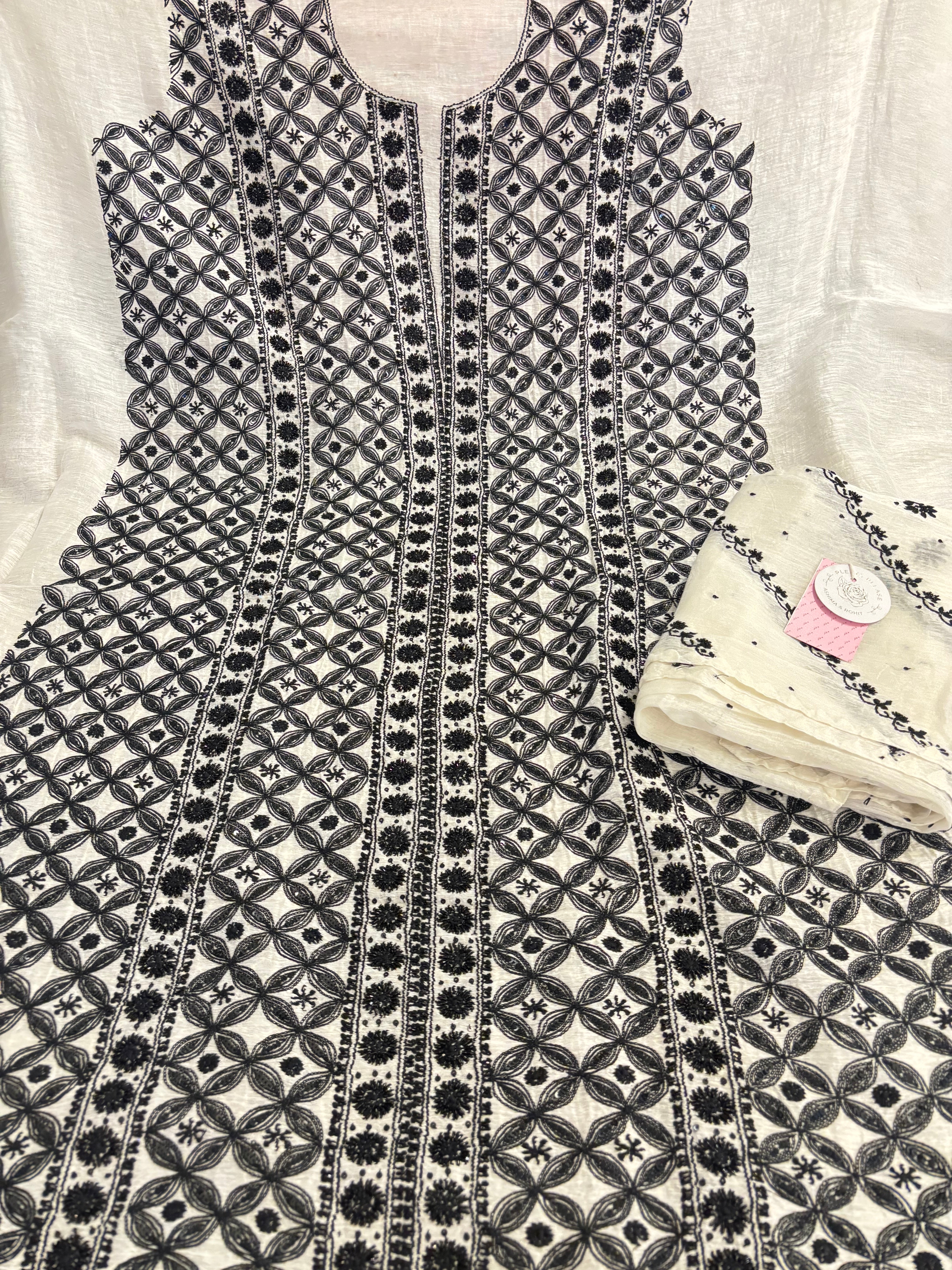 Dyeable Linen Silk Chikankari Kurta & Dupatta