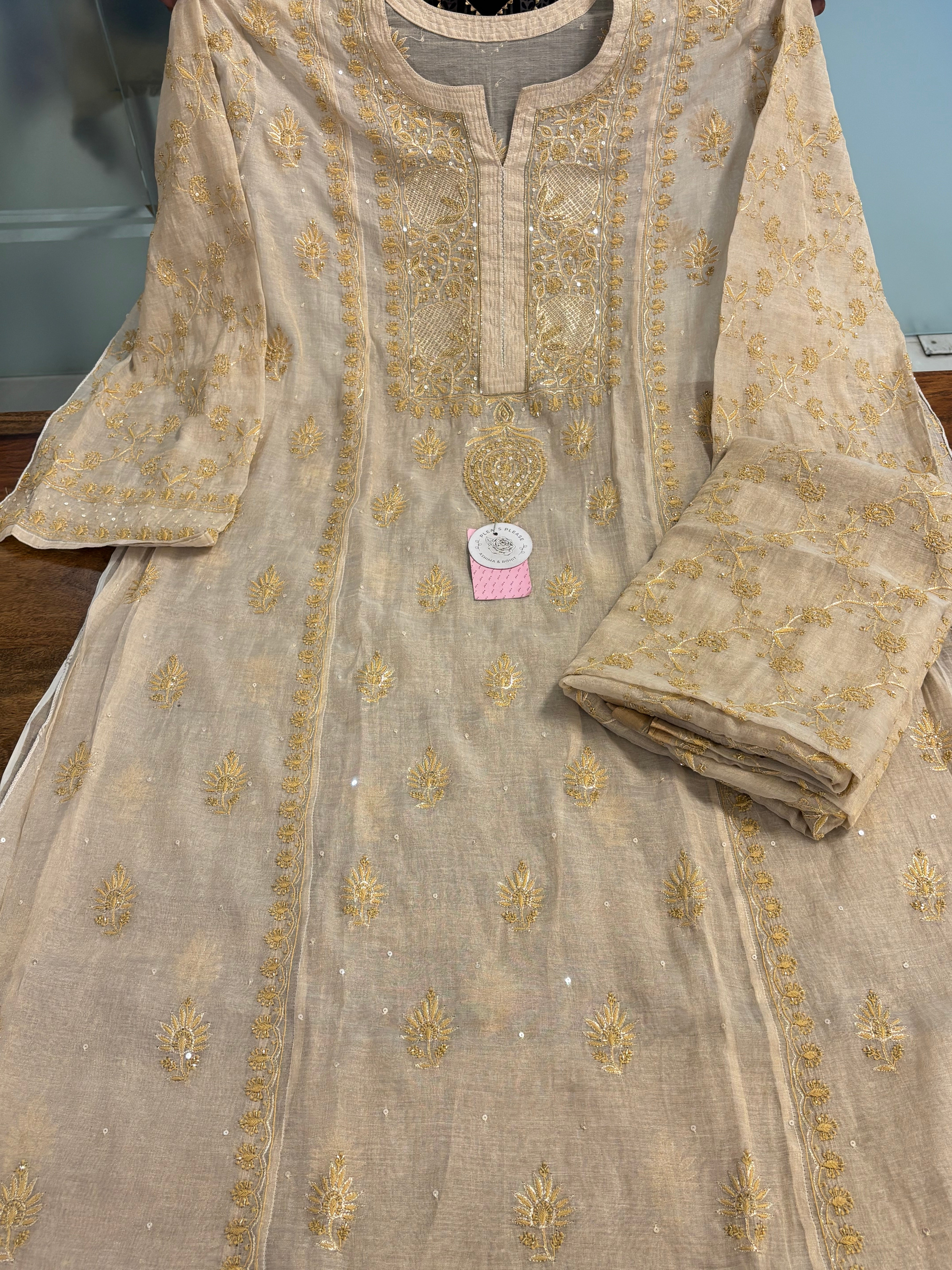 Dyeable Pure Tissue Chikankari Kurta & Dupatta