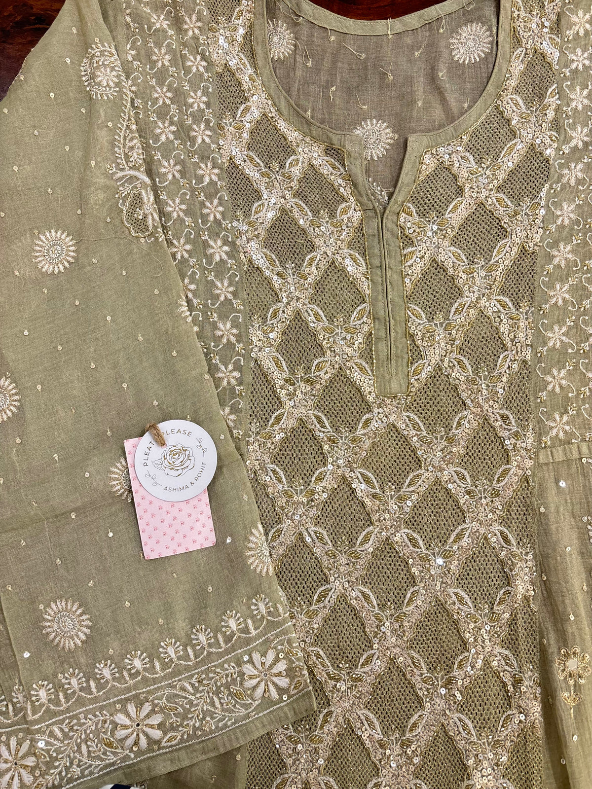 Pistachio Green Pure & Premium Tissue Jaal Chikankari Anarkali & Dupatta