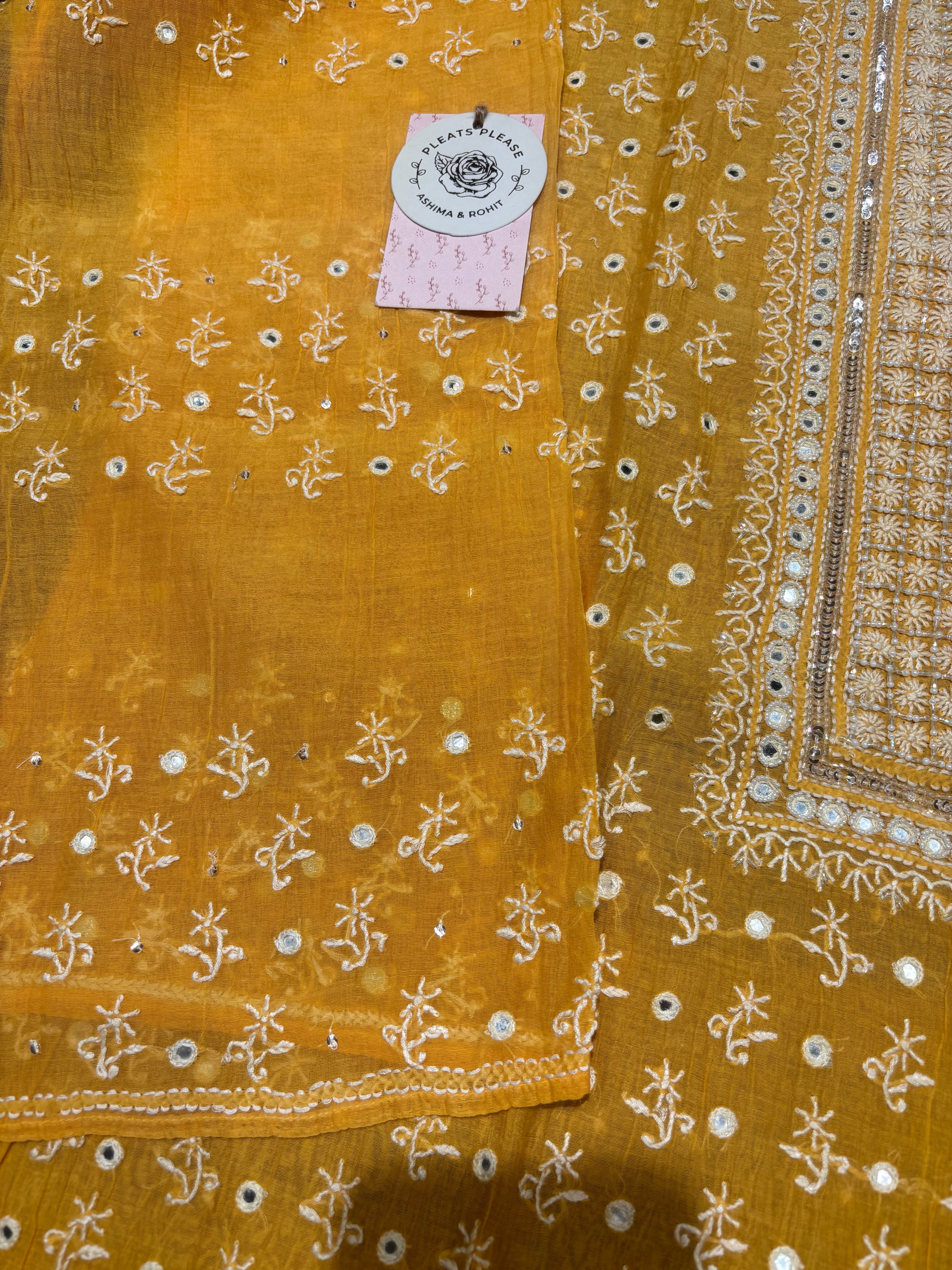 Mango Yellow Chanderi Mul Chikankari Kurta & Dupatta Set