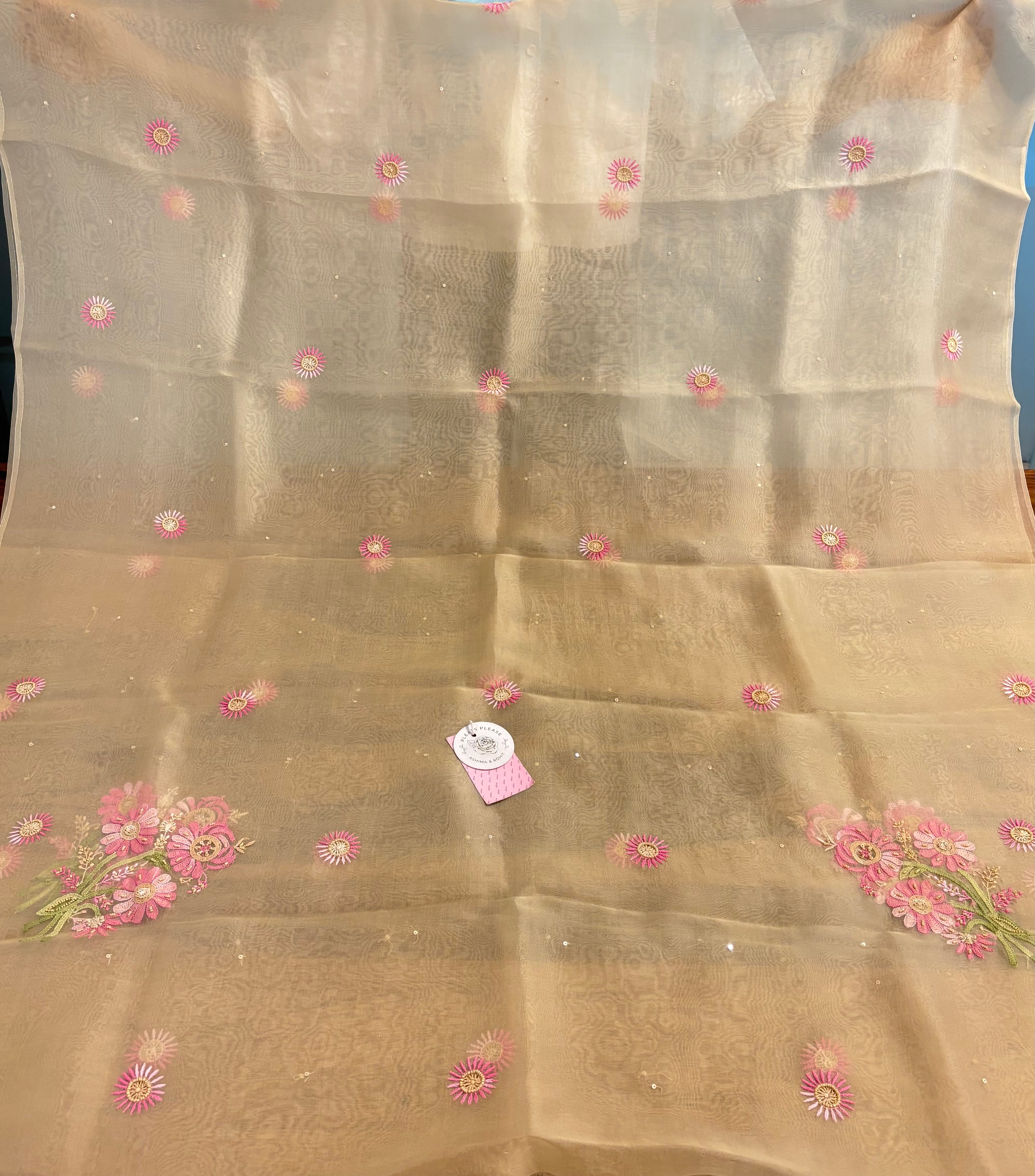 Muddy Gold Pure Organza Silk Chikankari Kurta & Dupatta