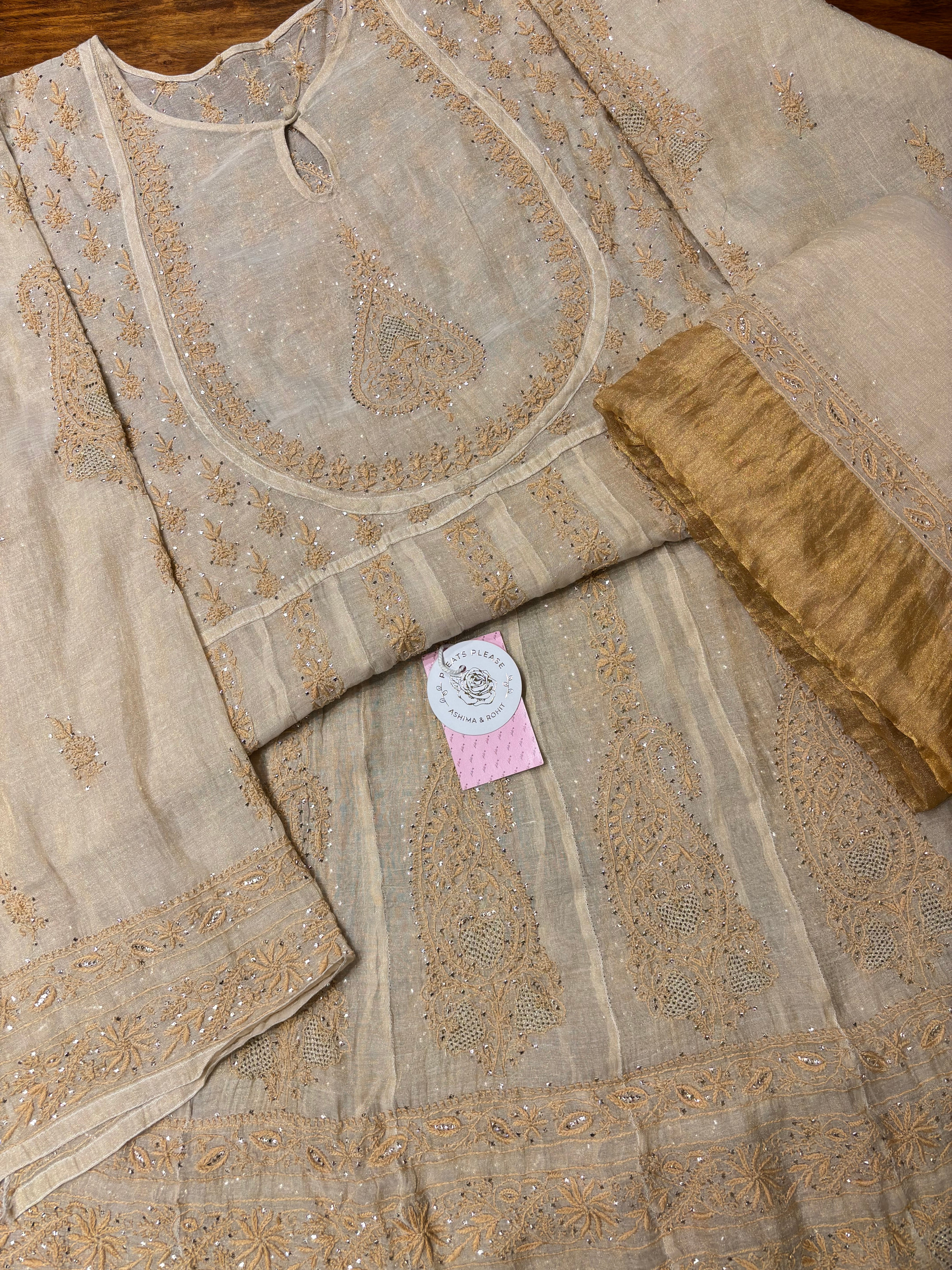 Dyeable Pure Tissue Chikankari A-Line Anarkali & Dupatta