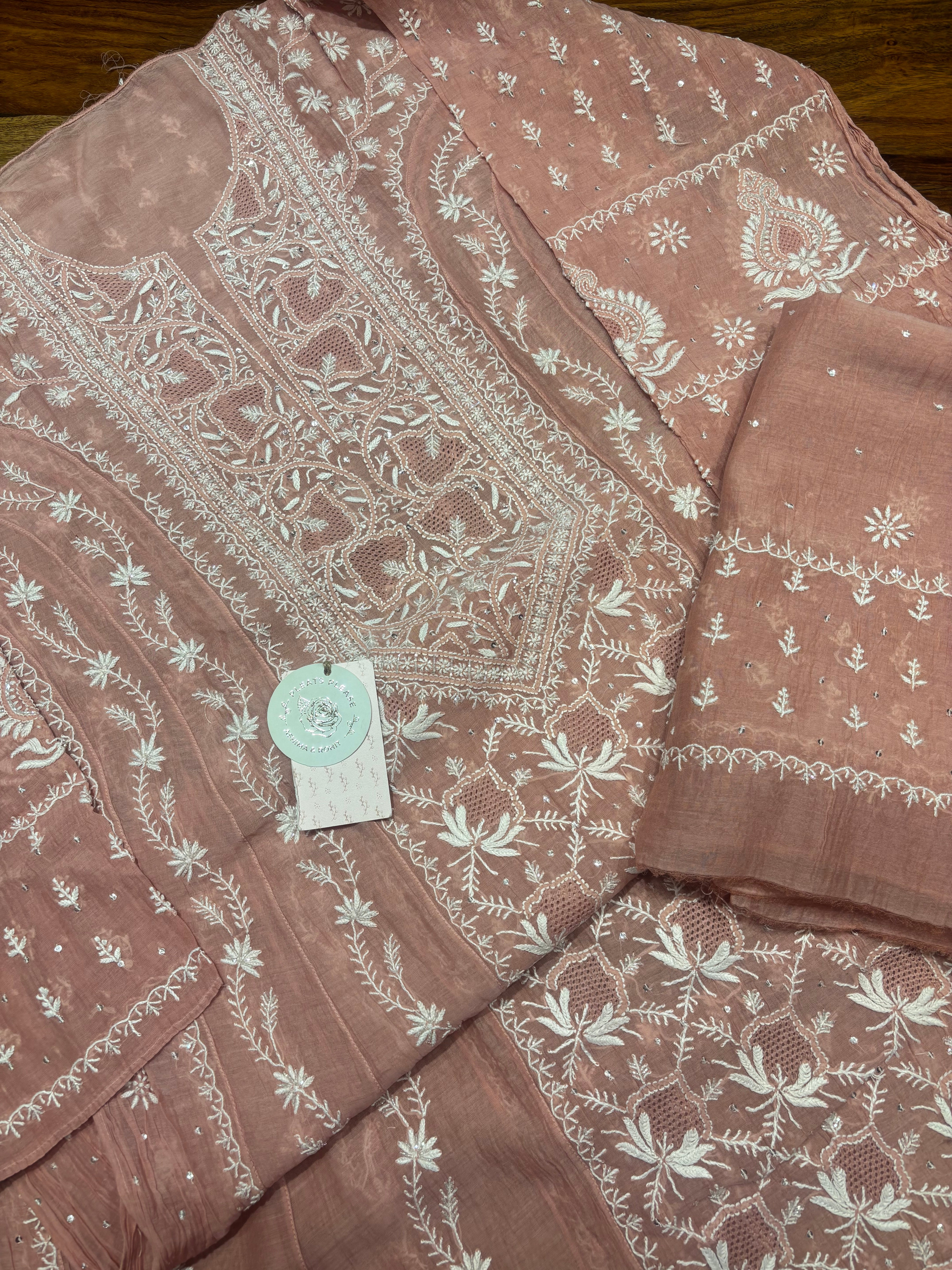 Rosegold Chanderi Mul Chikankari Anarkali & Dupatta Set
