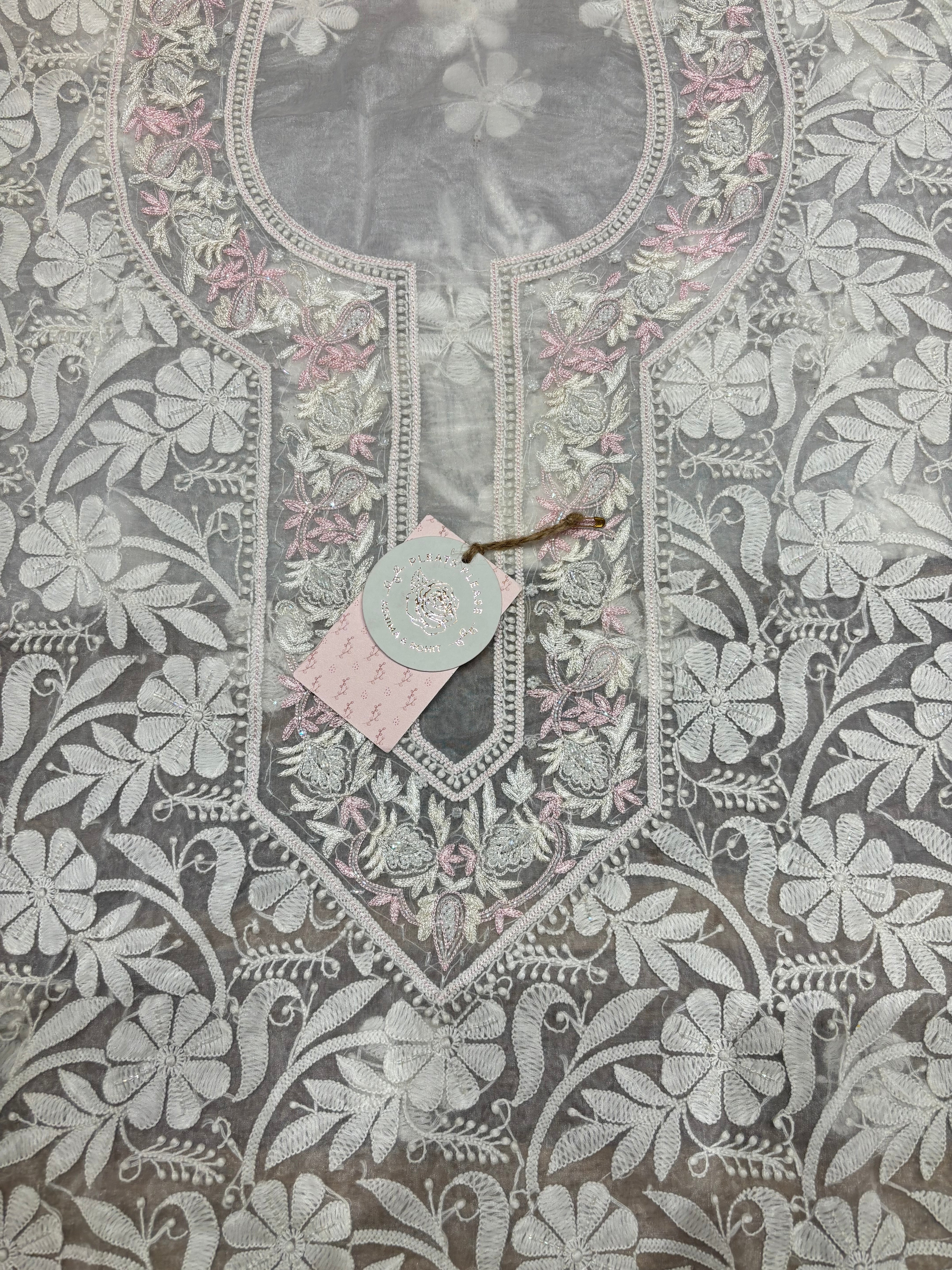 Dyeable Organza Chikankari Kurta Fabric
