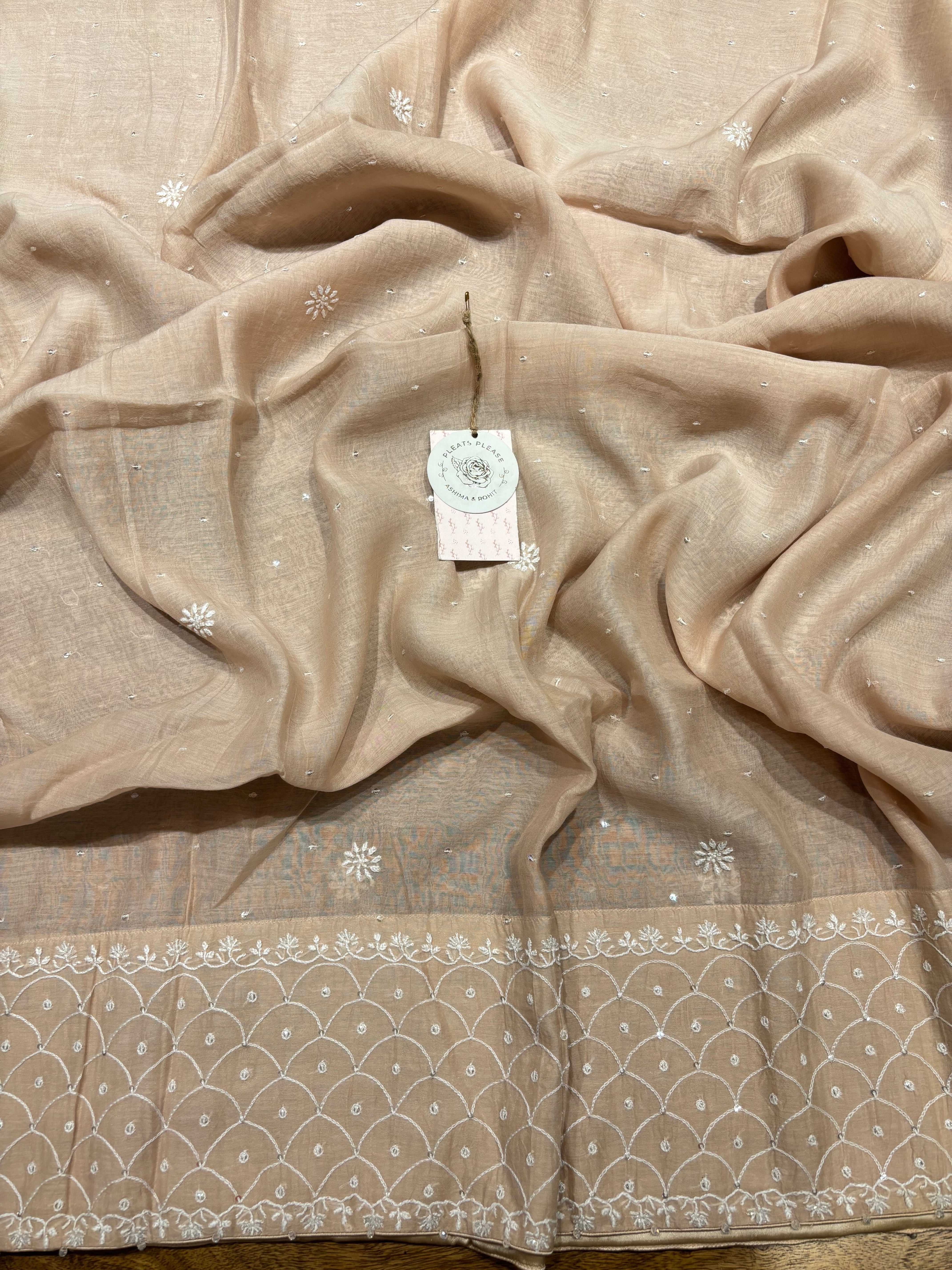 Peach Chanderi Mul Chikankari Anarkali & Dupatta Set