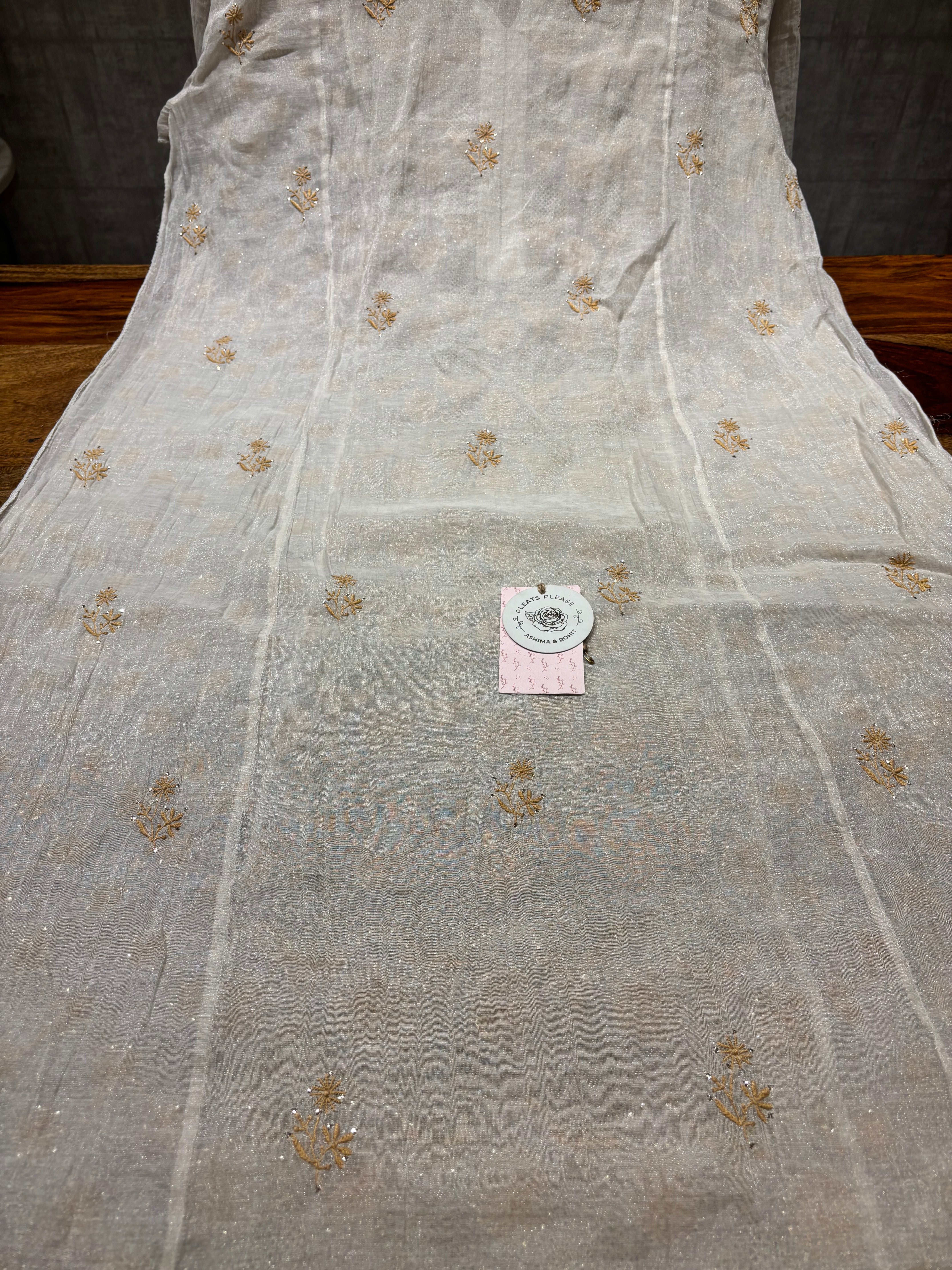 Dyeable Silver Pure And Premium Tissue Chikankari Kurta And Dupatta Set