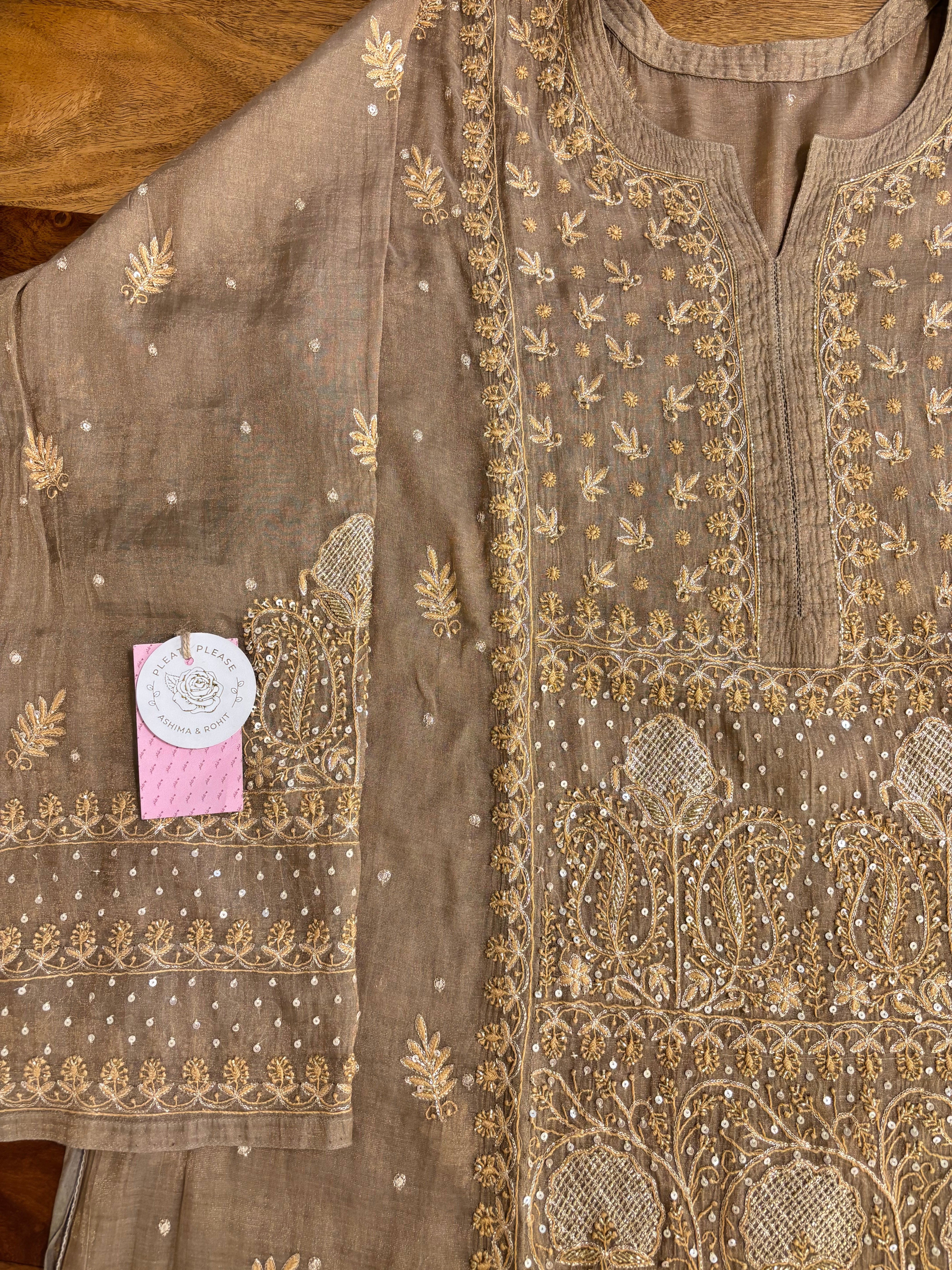 Bronze Pure & Premium Tissue Chikankari Kurta & Dupatta