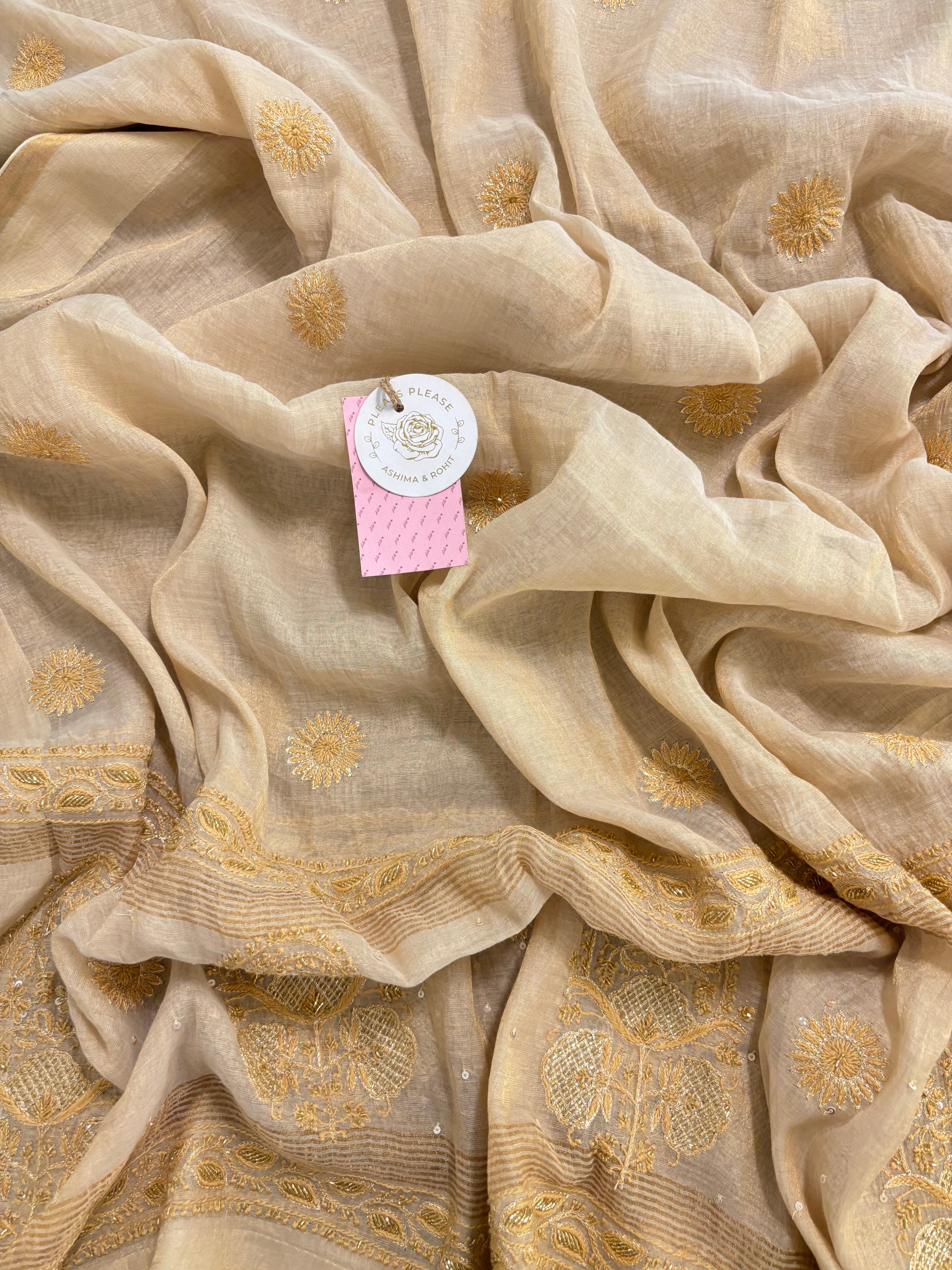 Dyeable Pure & Premium Tissue Mirror Chikankari Bajirao Anarkali & Dupatta