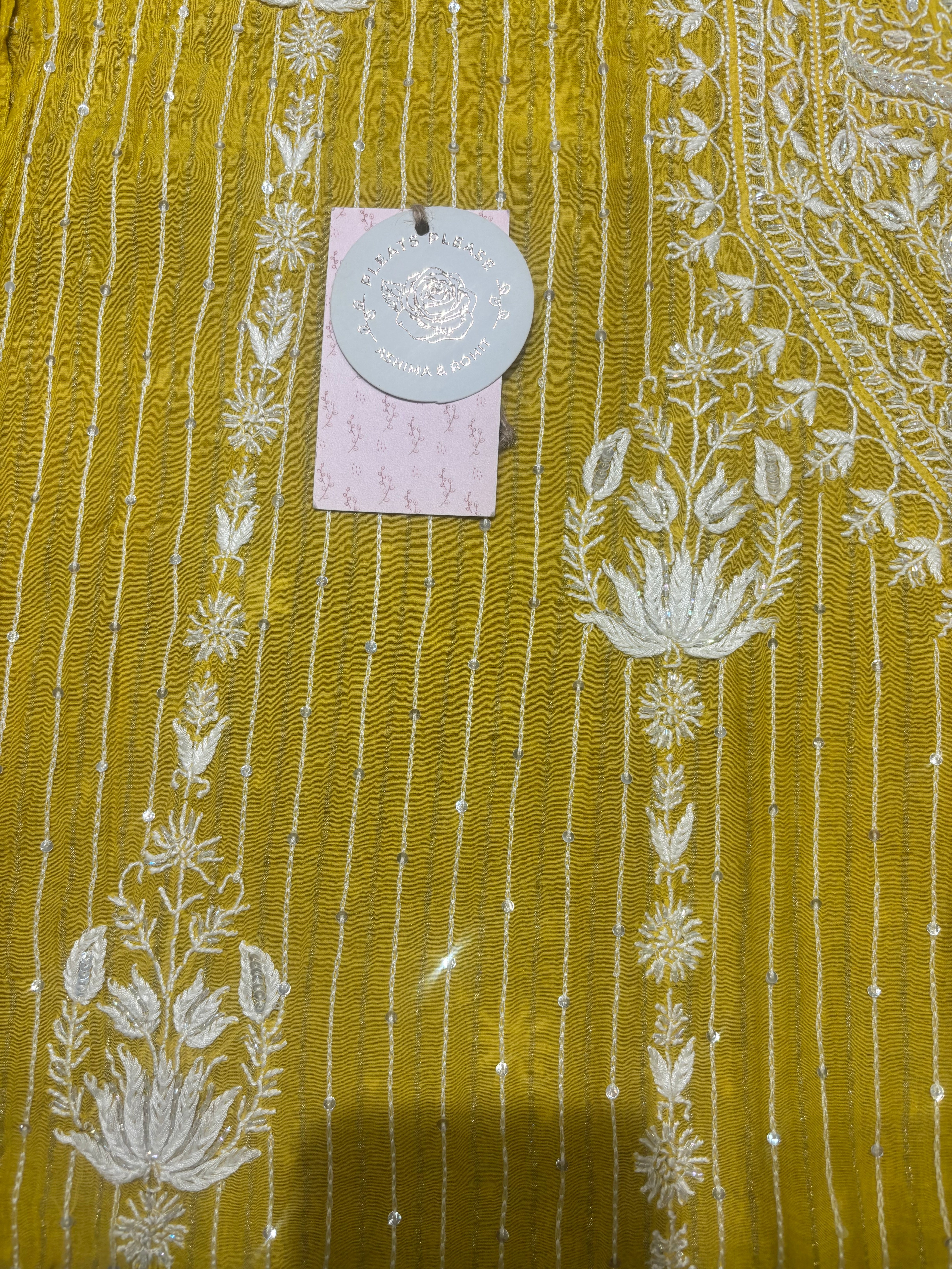 Mustard Chanderi Mul Chikankari Kurta & Dupatta Set
