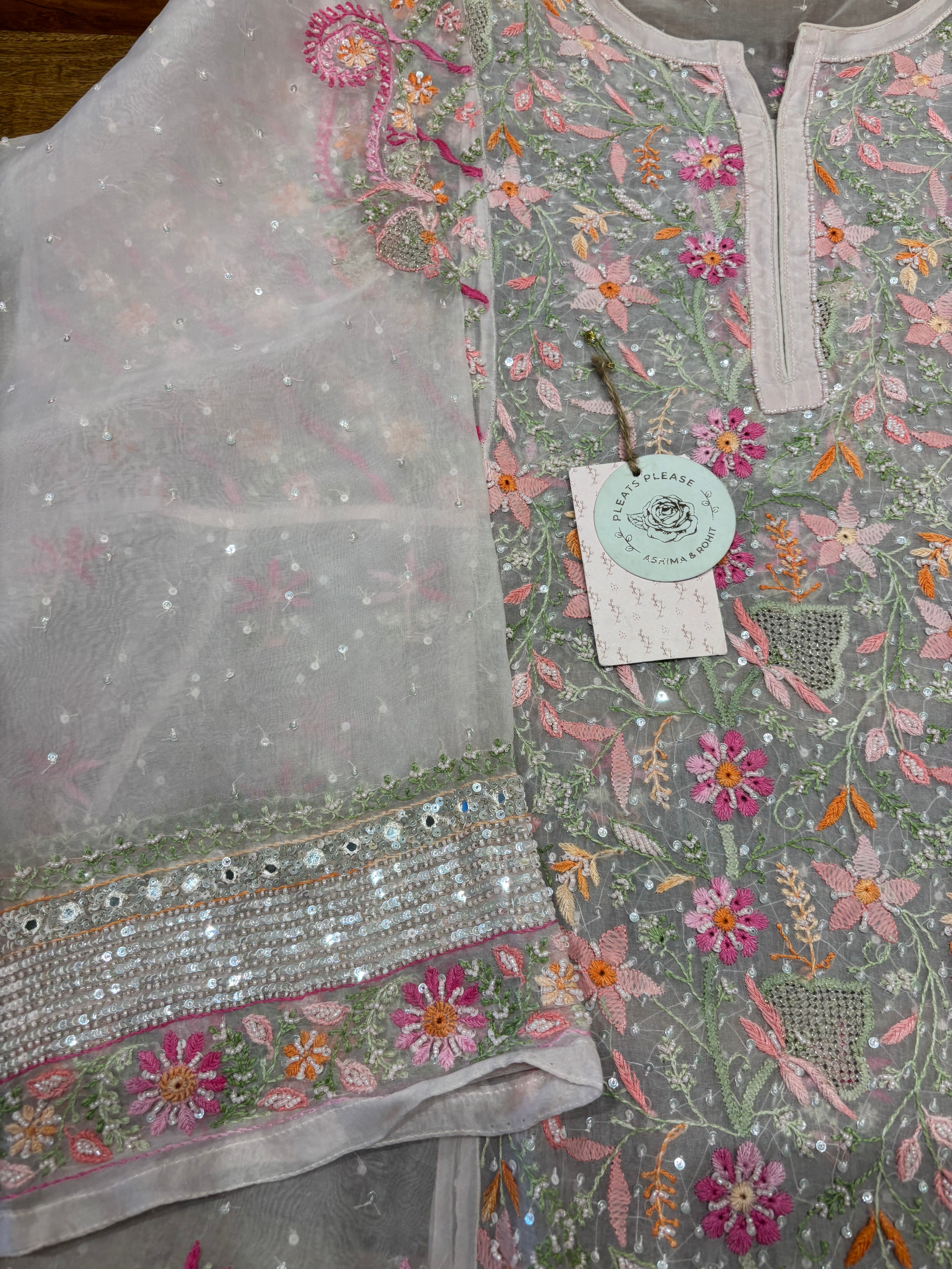 Pink Organza Chikankari Anarkali and Dupatta set