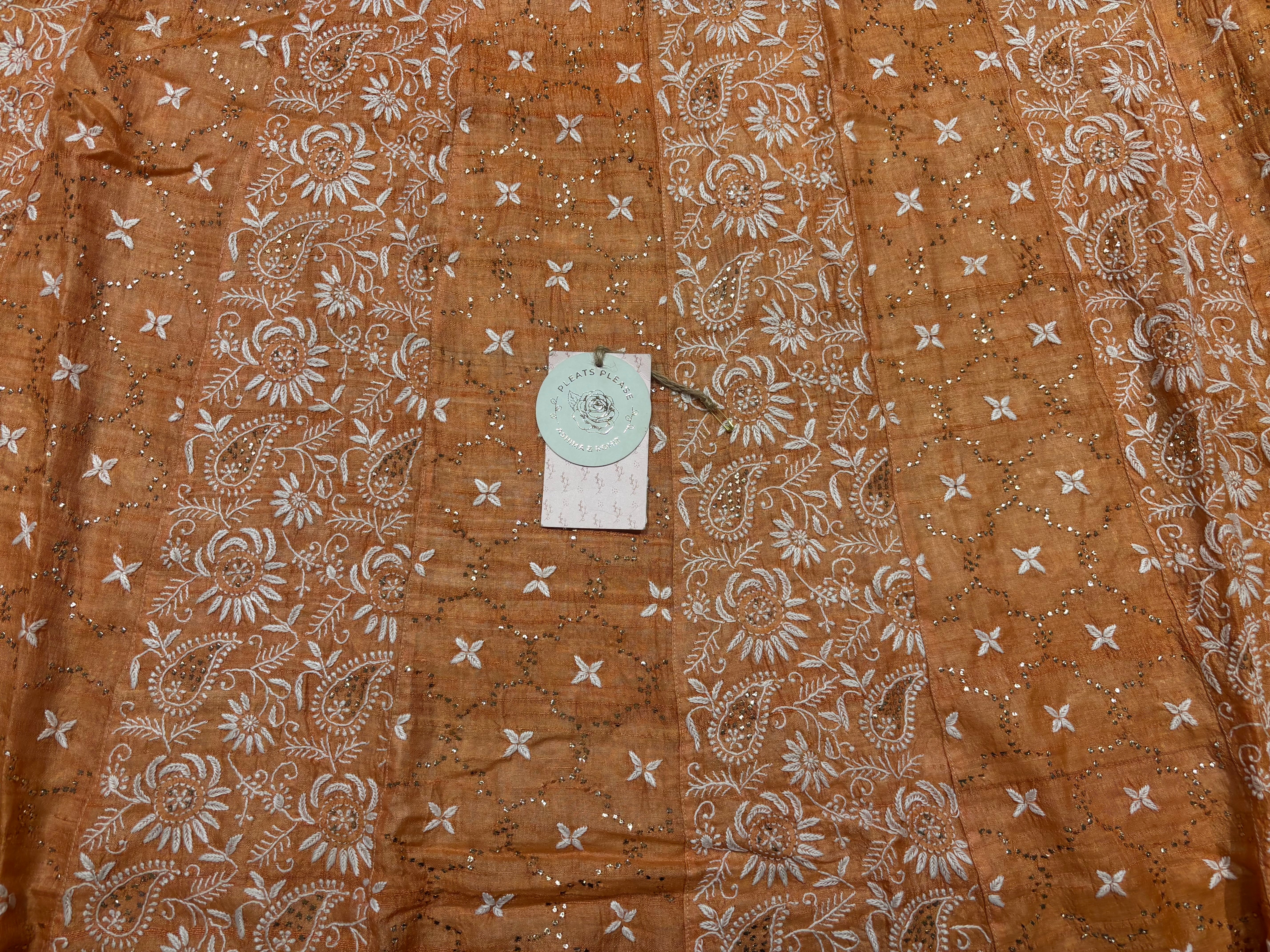 Orange Pure And Premium Tussar Silk Chikankari & Mukaish Anarkali and Dupatta Set