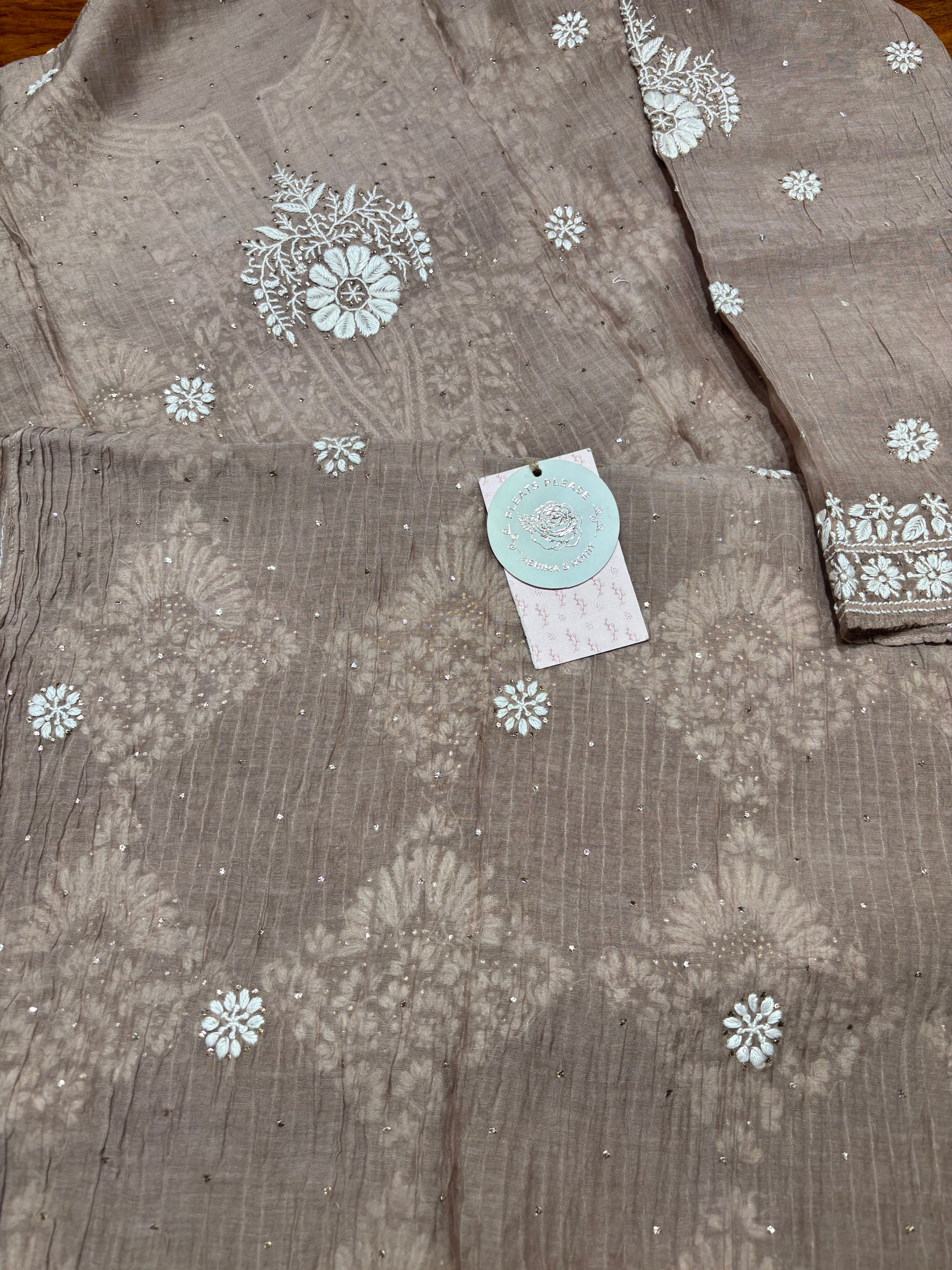 Brown Chanderi Mul Chikankari & Mukaish Kurta and Heavy Dupatta Set