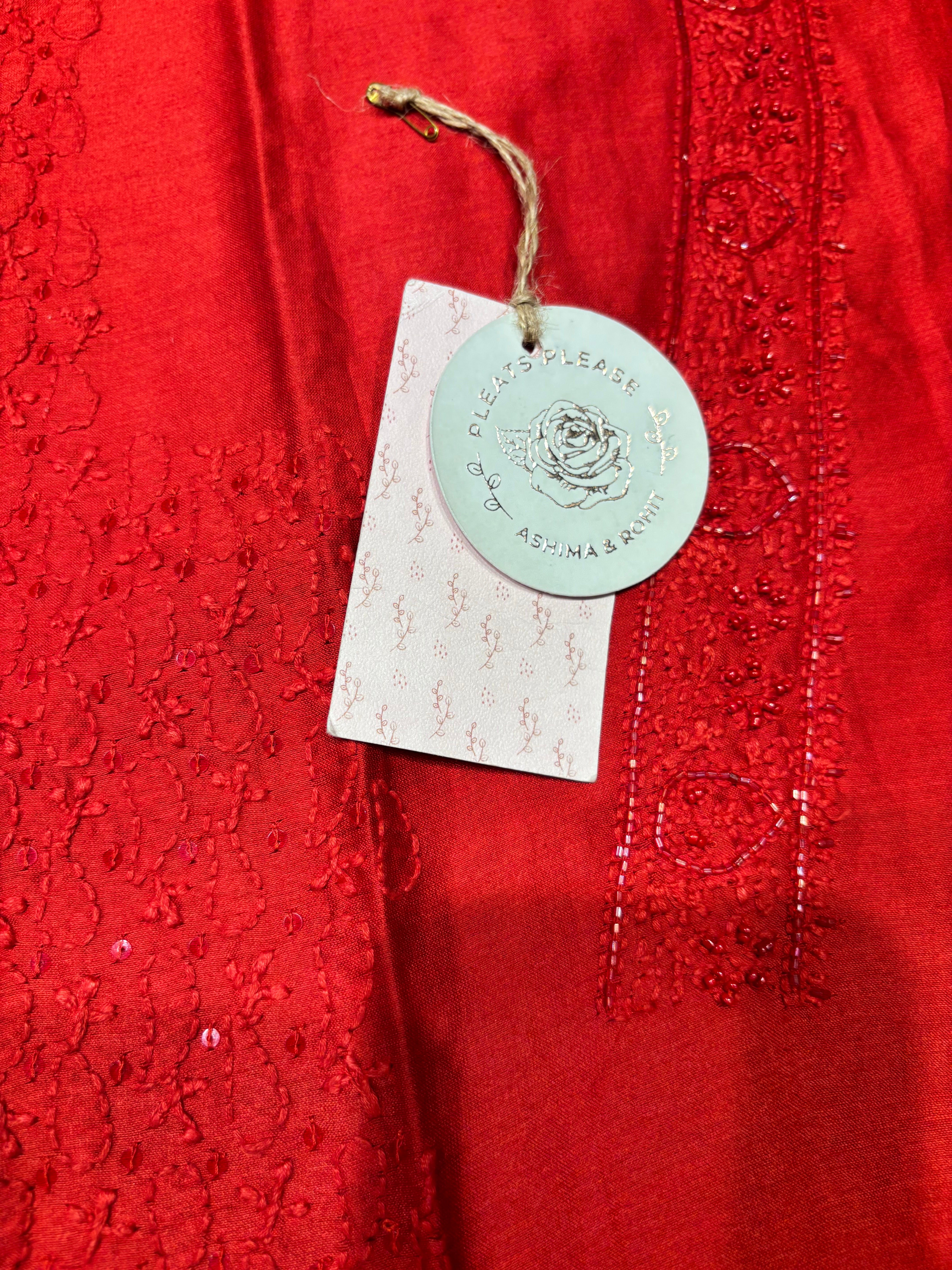 Red Chanderi Silk Chikankari Men’s Kurta Fabric