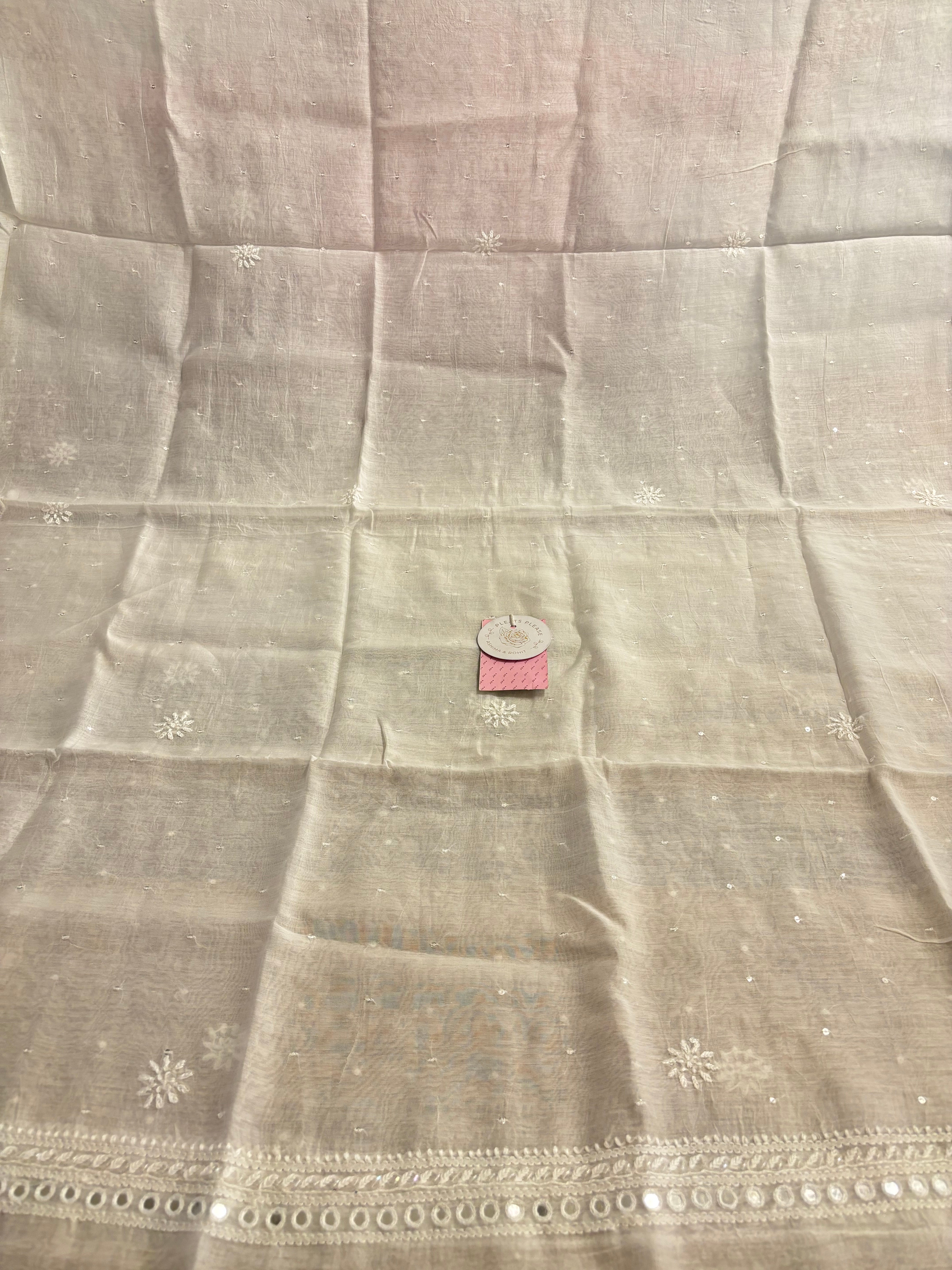 Dyeable Chanderi Mirror Chikankari Kurta & Dupatta - Pleats PleaseChikankari
