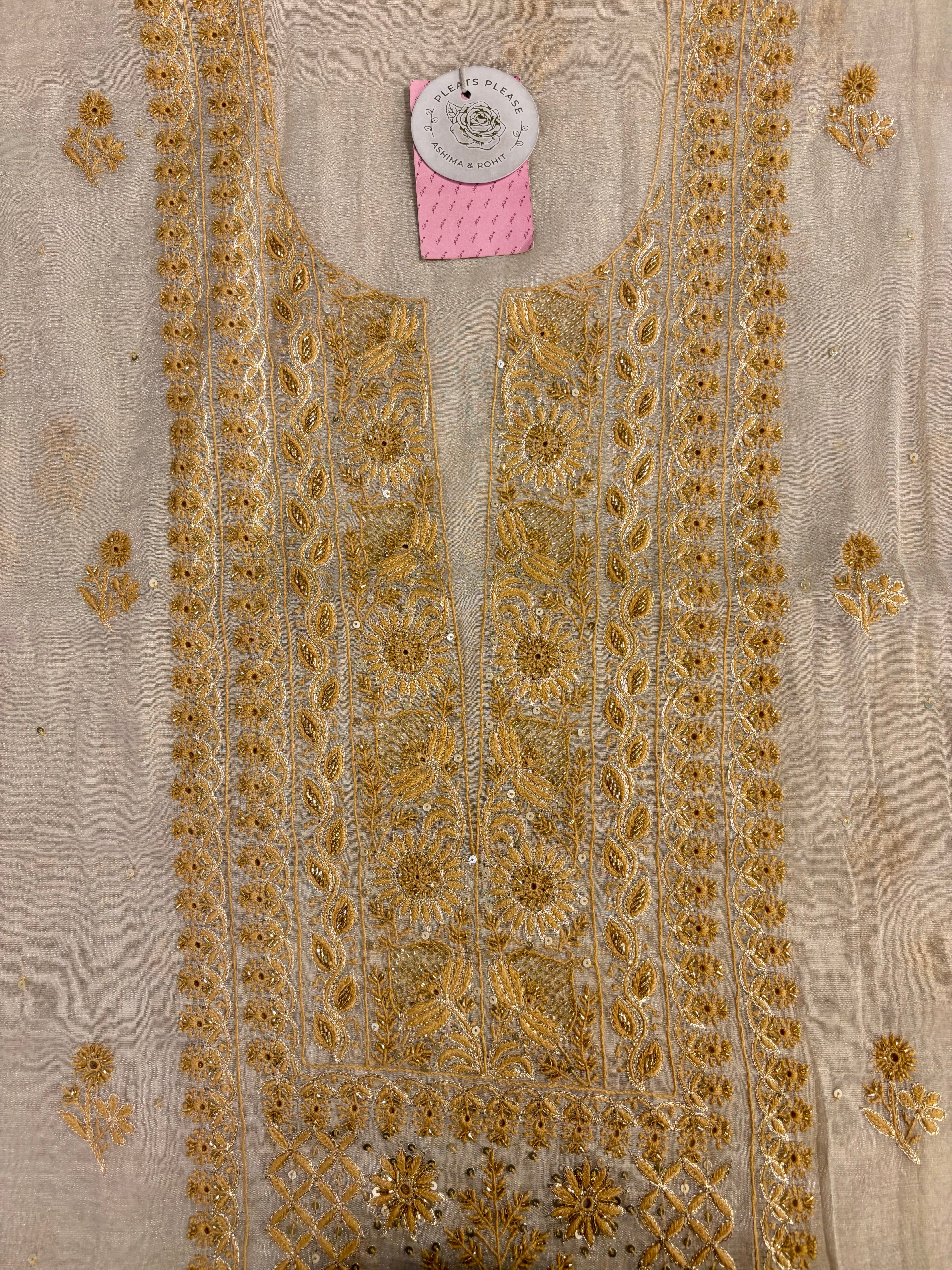 Dyeable Pure & Premium Silver Tissue Chikankari Kurta & Dupatta - Pleats PleaseChikankari