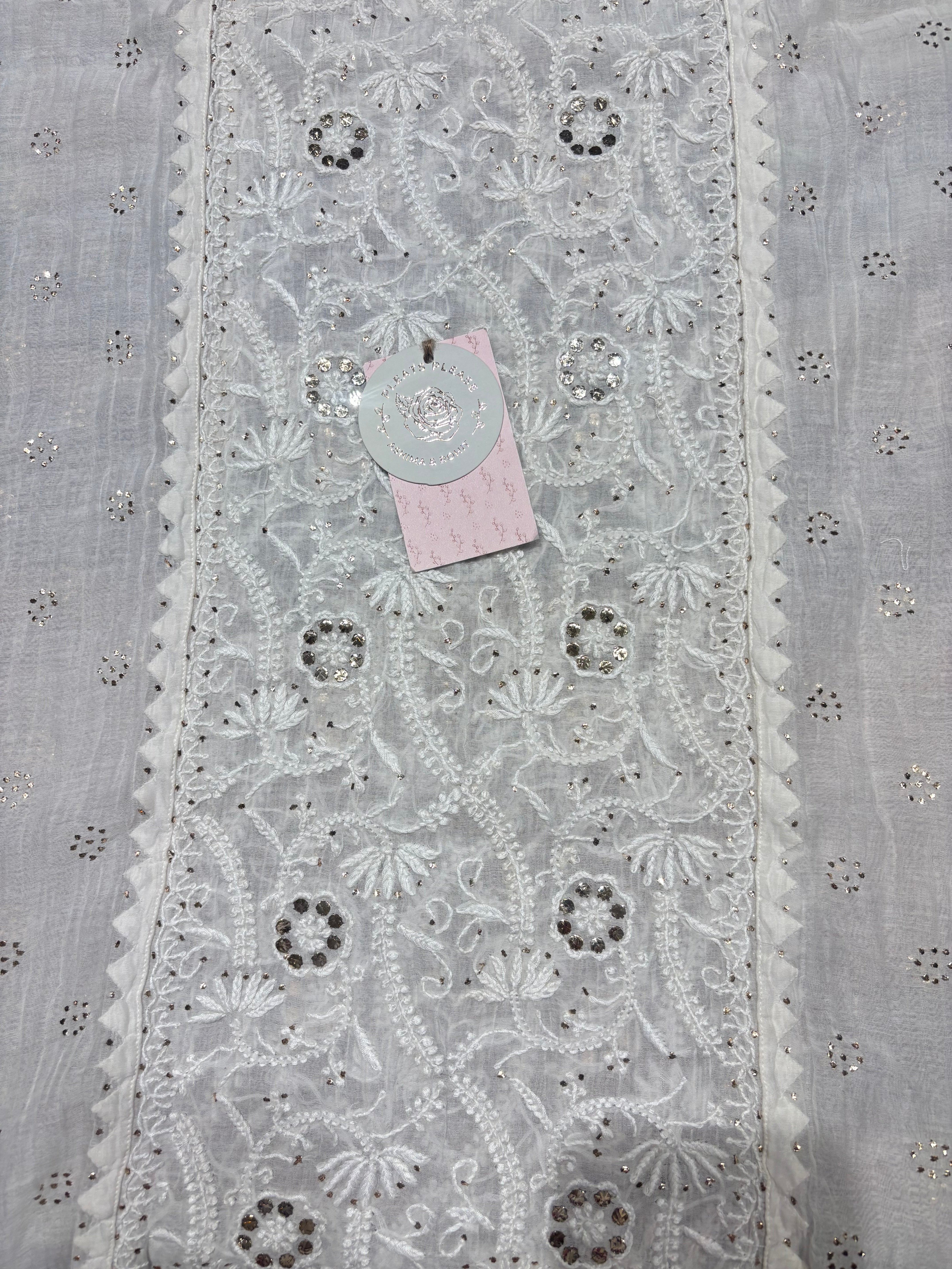 Dyeable Chanderi Mul Chikankari & Mukaish Kurta & Dupatta Set