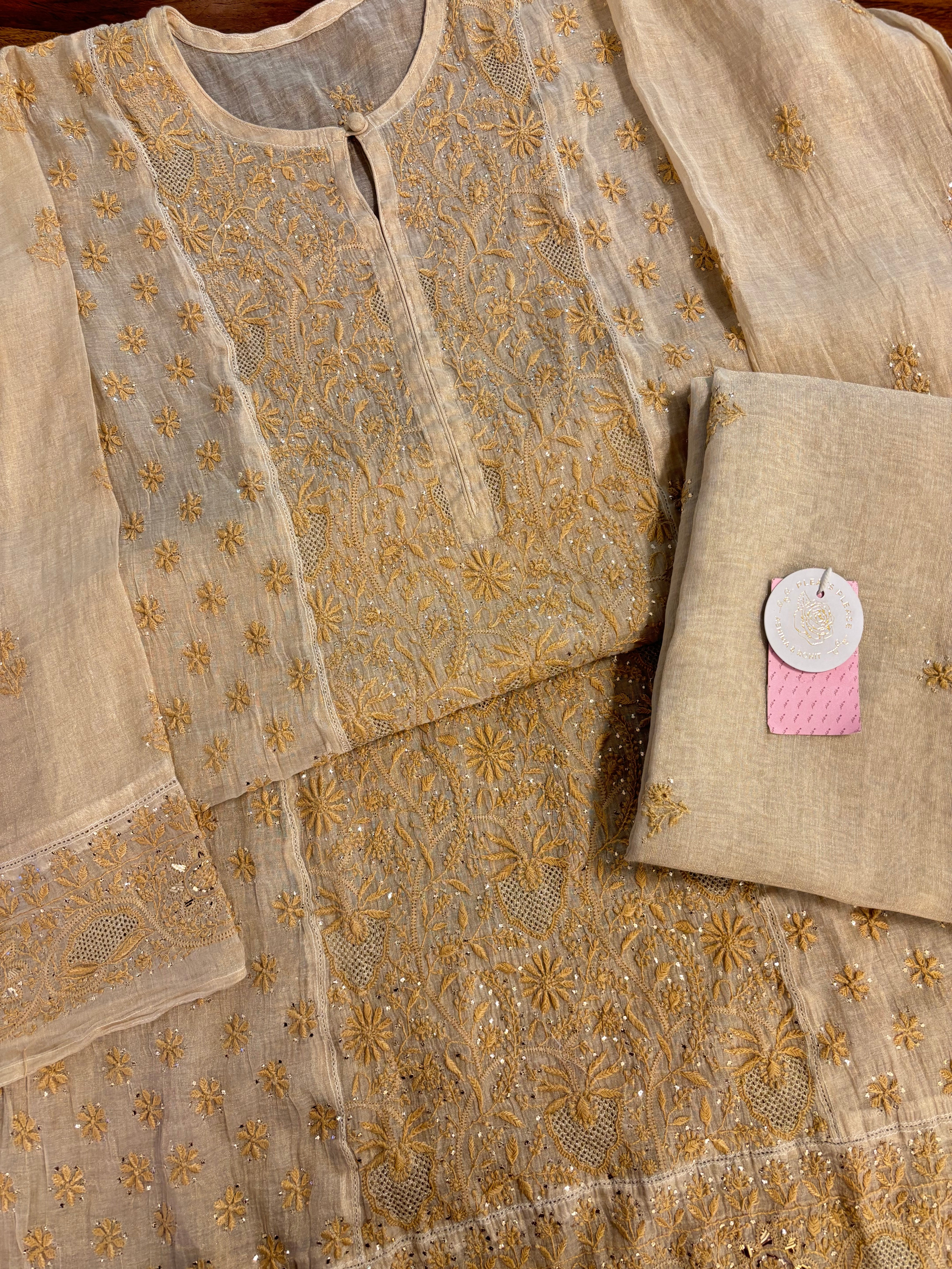 Dyeable Pure & Premium Tissue Chikankari & Mukaish Kurta & Dupatta