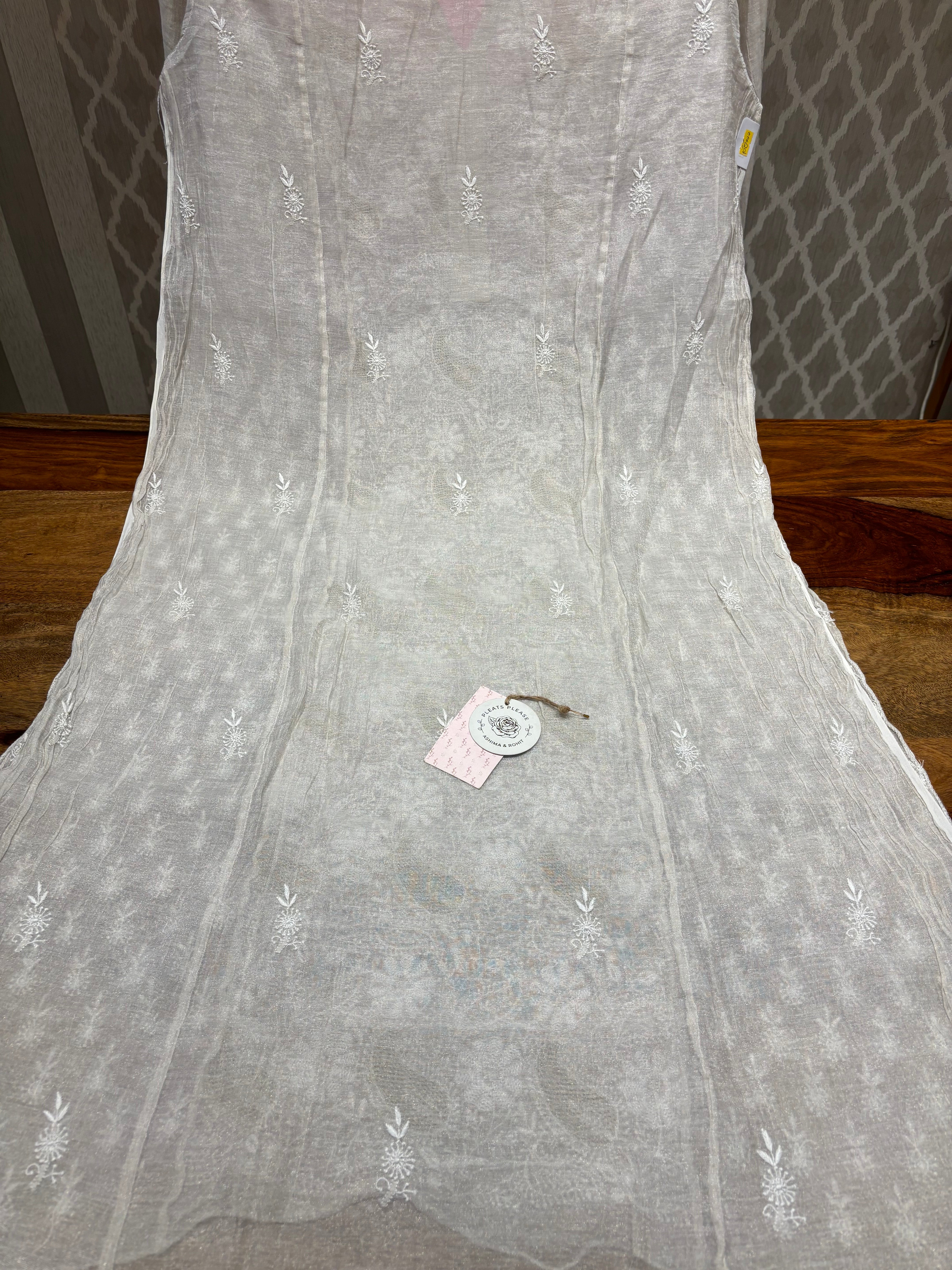 Dyeable pure silver tissue straight kurta and dupatta set
