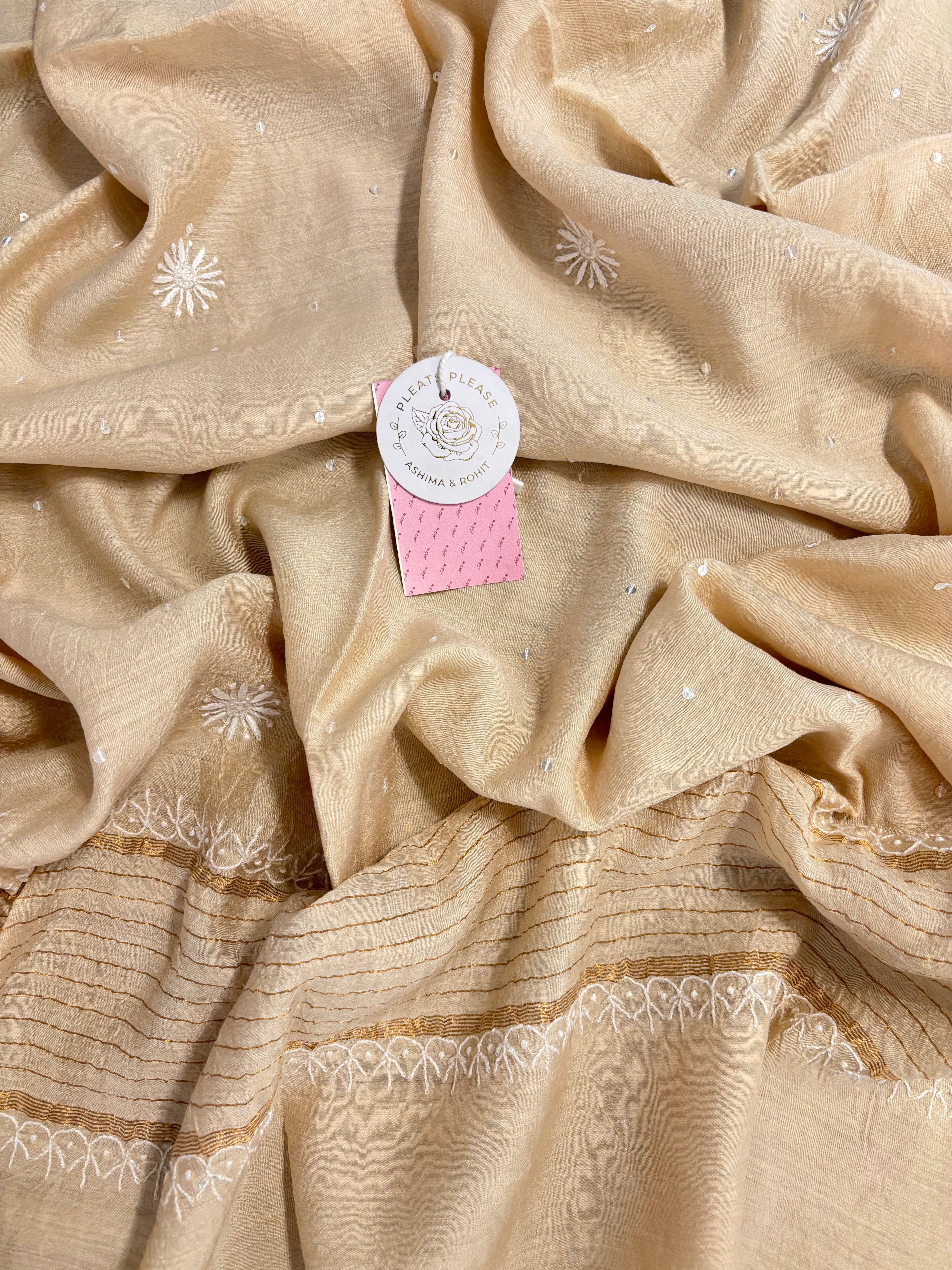 Dyeable Monga Silk Chikankari Kurta & Dupatta - Pleats PleaseChikankari