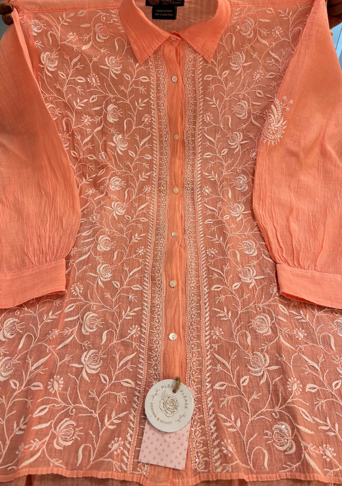 Peach Chanderi Mul Chikankari Women’s Shirt