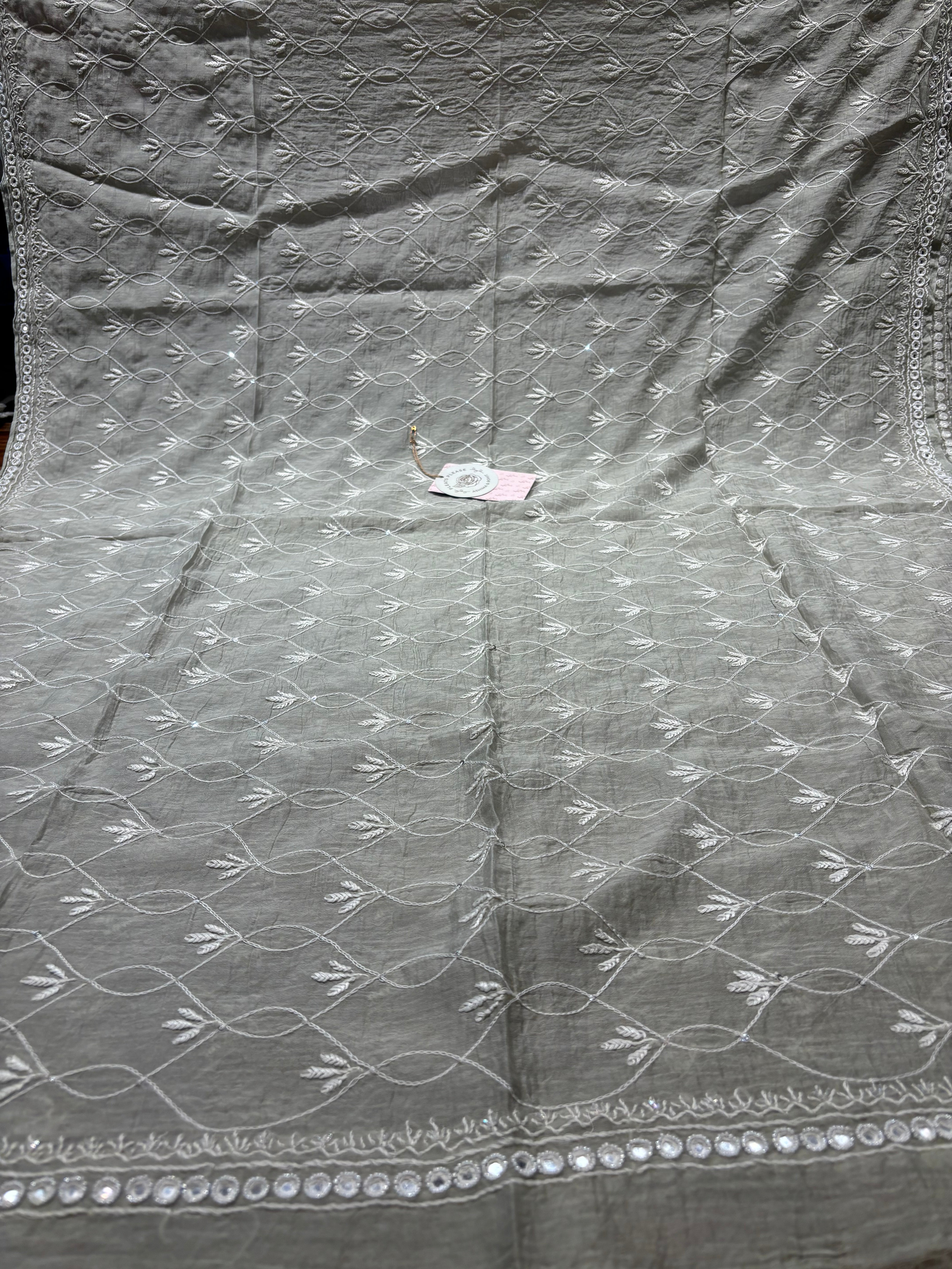 Ash chanderi Mul Chikankari Kurta and Dupatta set