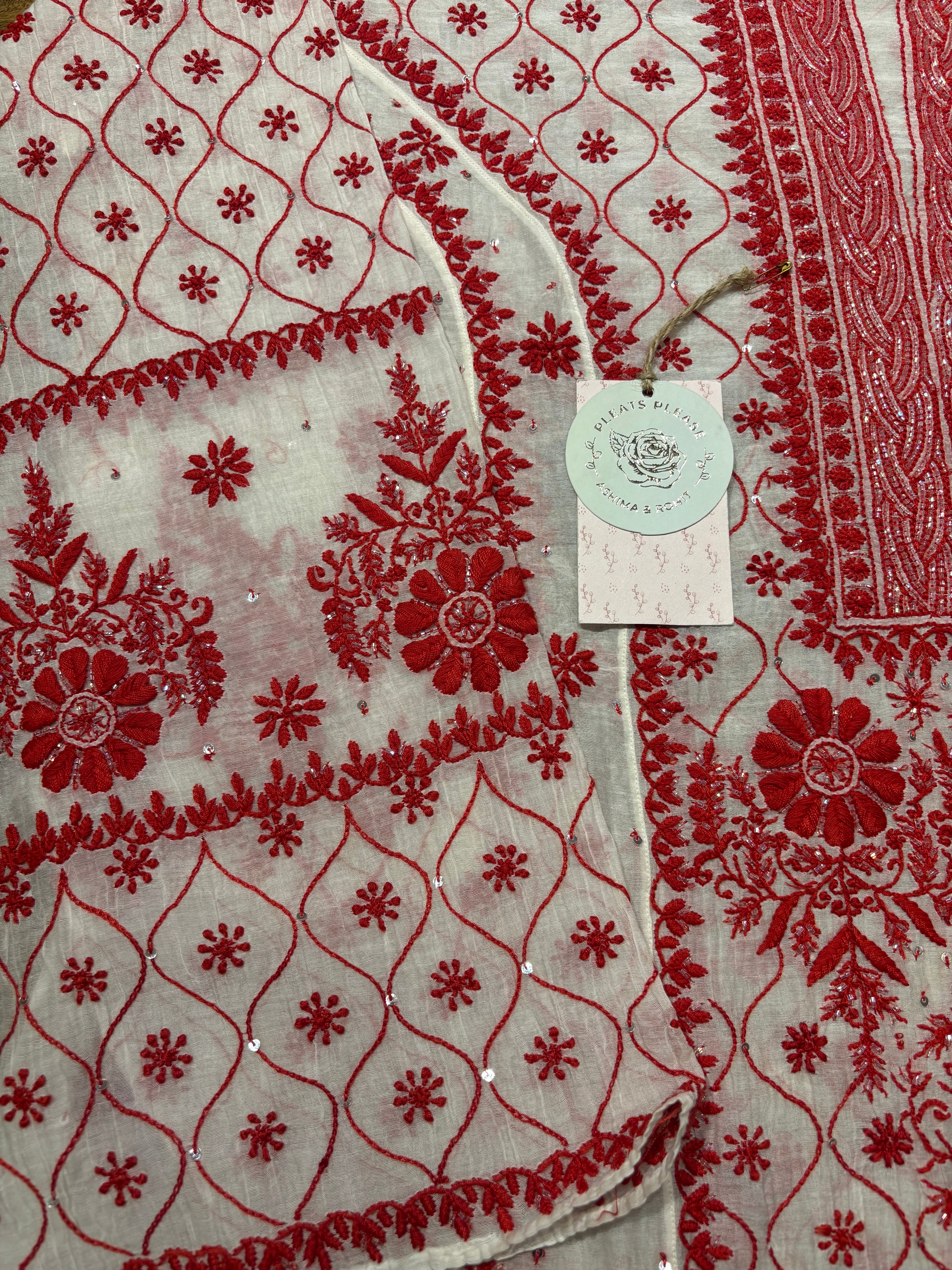 Dyeable Chanderi mul Chikankari Anarkali and Dupatta set