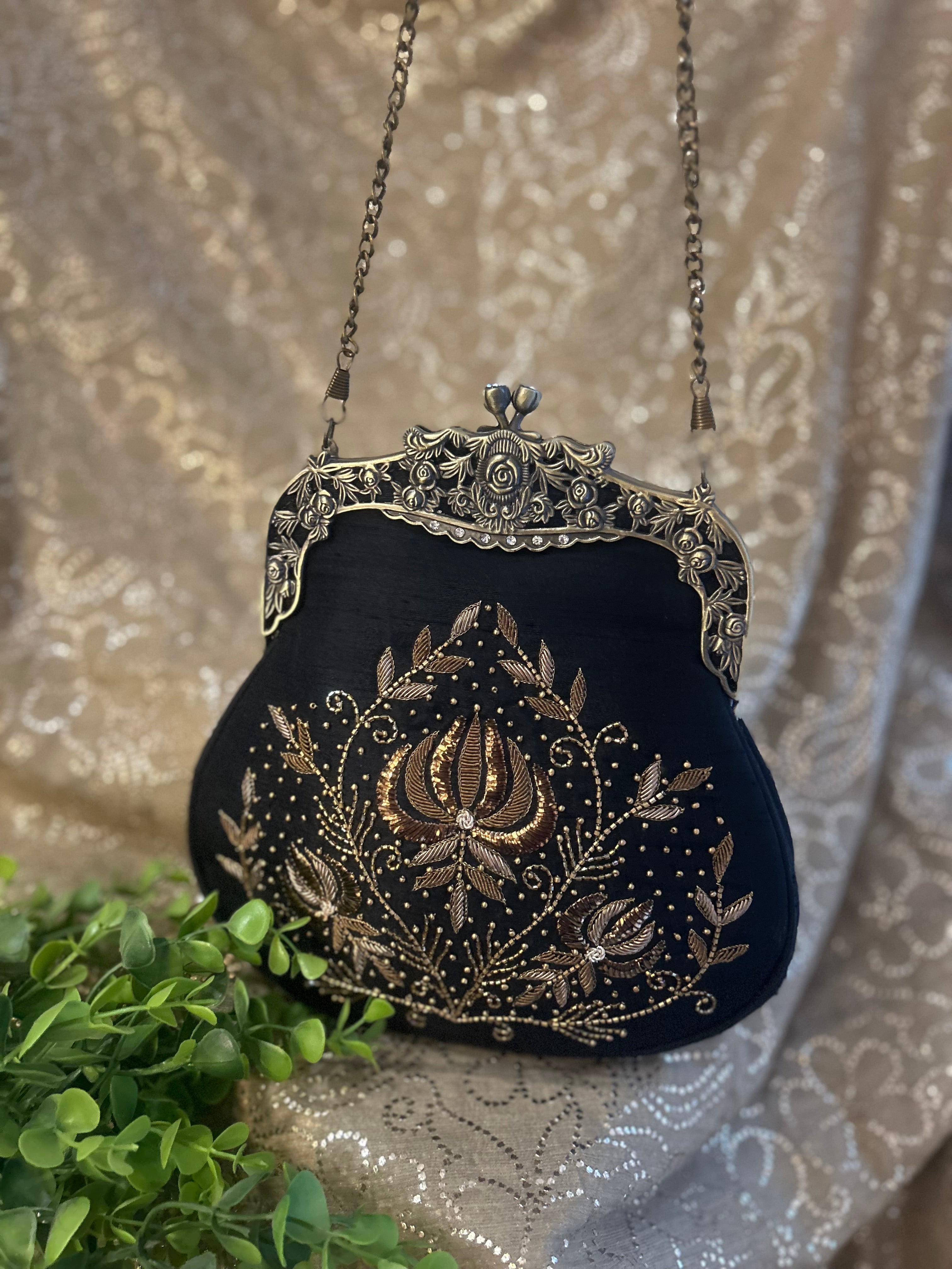 Black Mukaish & Zardozi Clutch Bag