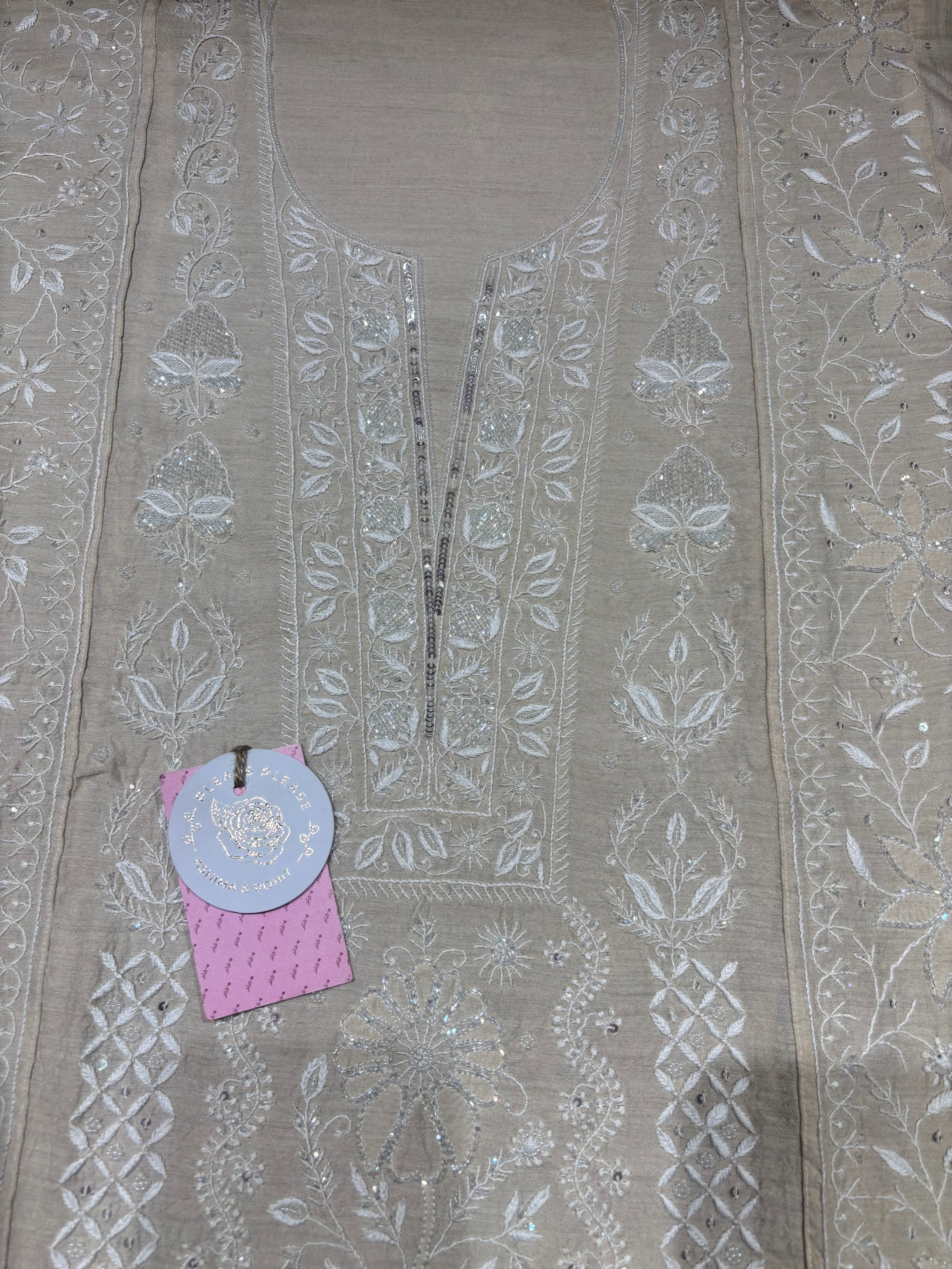 Dyeable Pure & Premium Monga Silk Chikankari Kurta & Dupatta Set