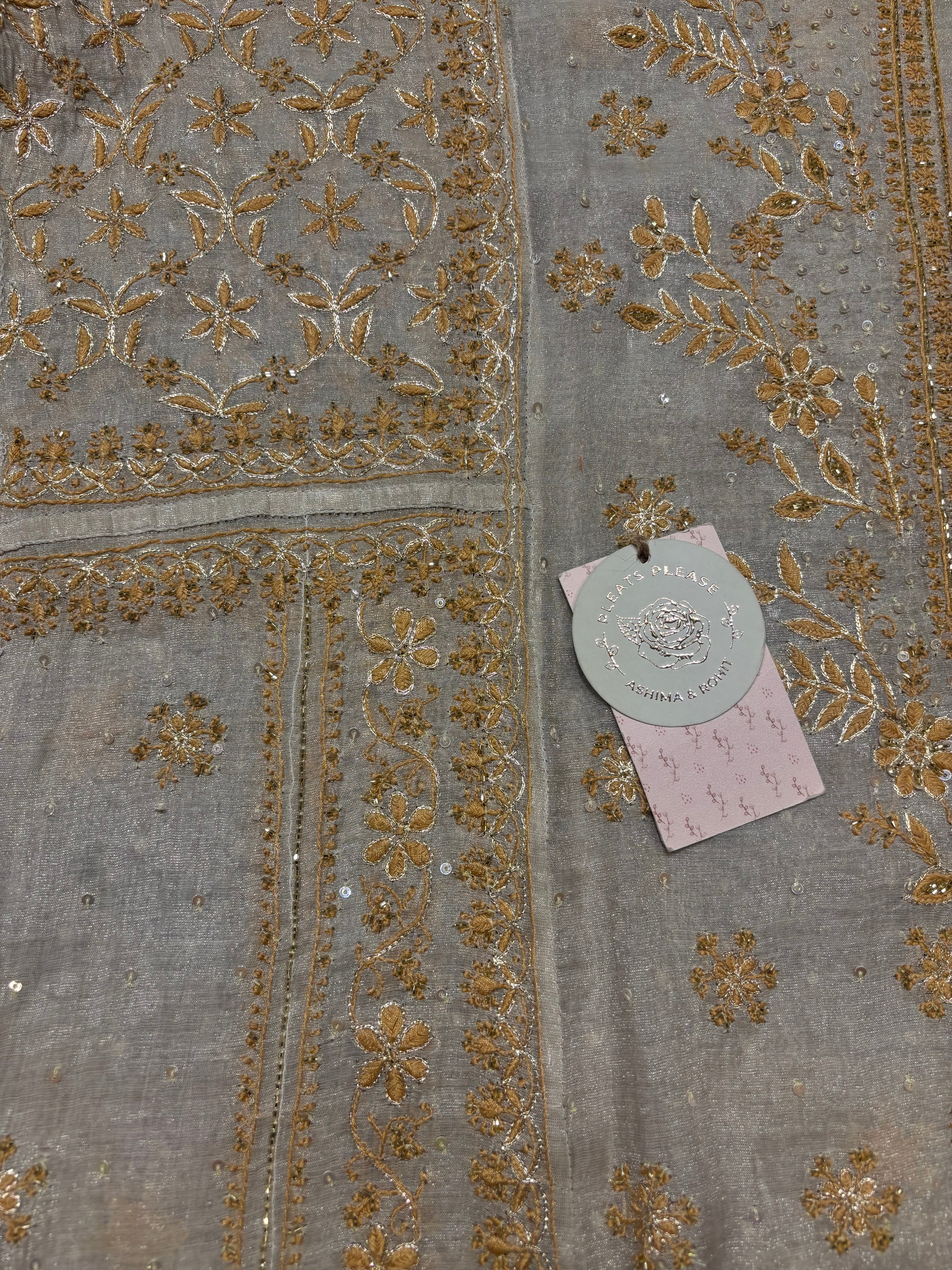 Dyeable Pure & Premium Silver Tissue Chikankari A- Line Anarkali & Dupatta Set