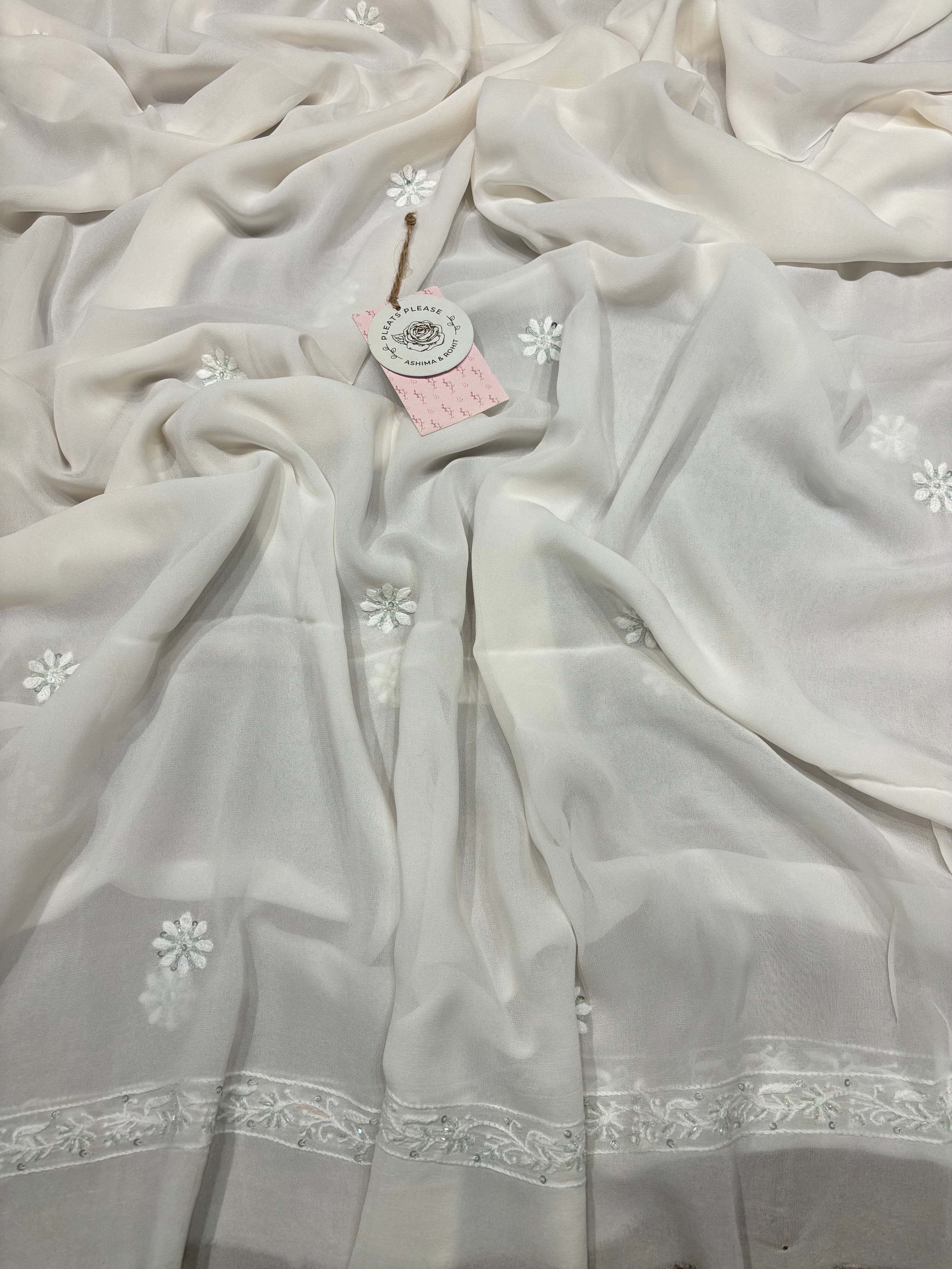 Dyeable Pure And Premium Georgette Chikankari Kurta And Dupatta Set
