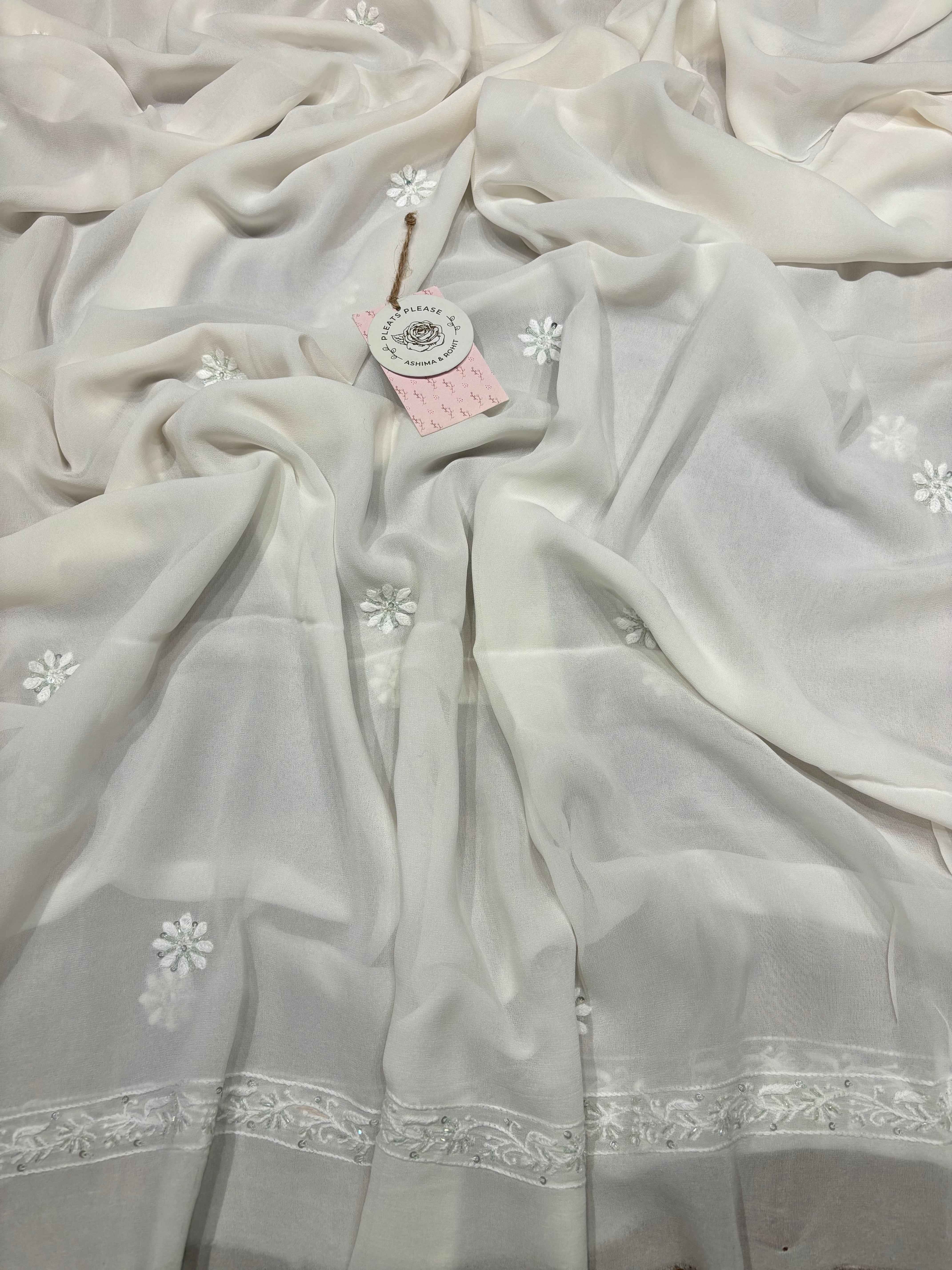 Dyeable Pure And Premium Georgette Chikankari Kurta And Dupatta Set - Pleats PleaseChikankari