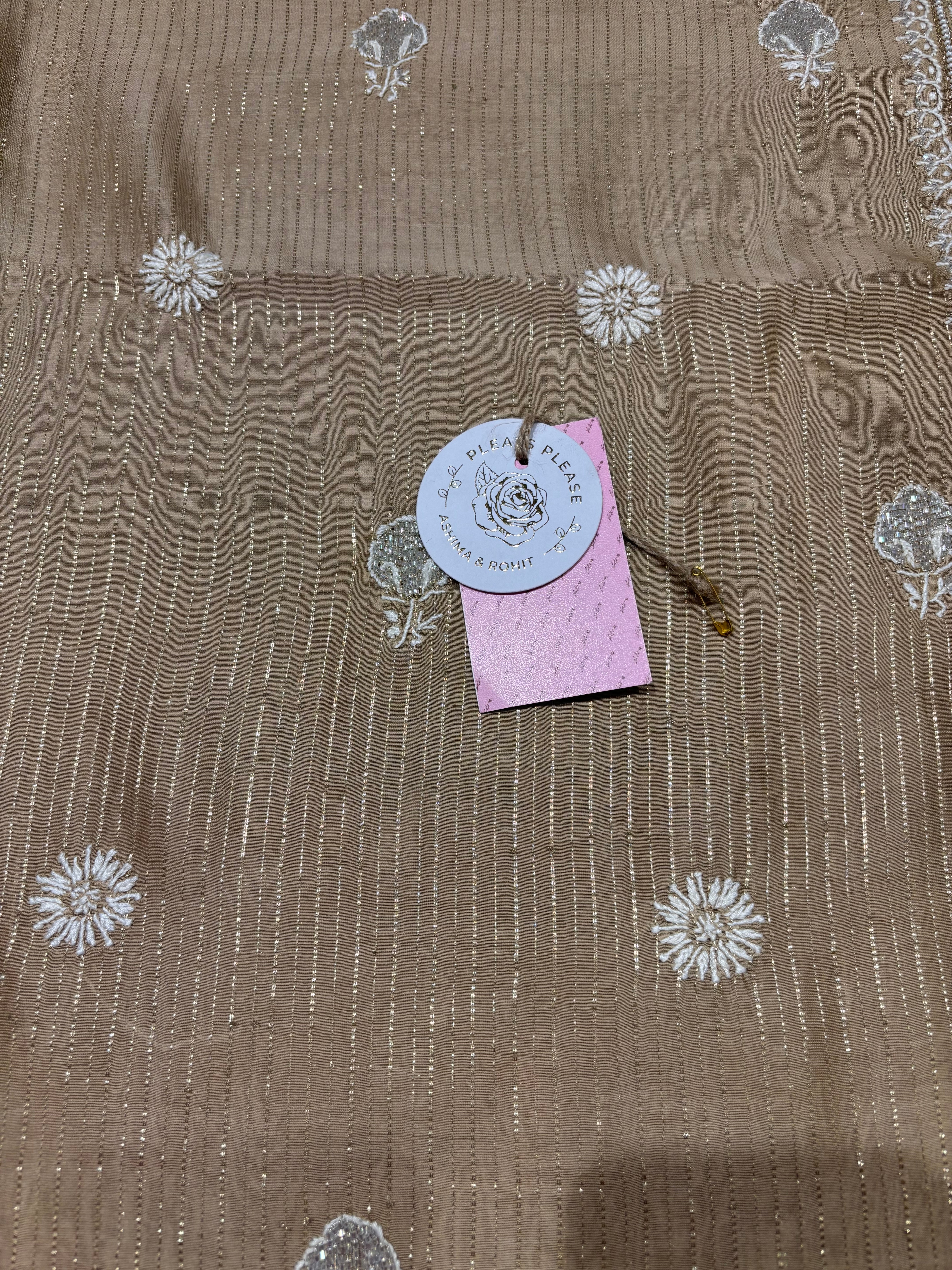 Golden Brown Chanderi Silk Chikankari Men’s Kurta Fabric