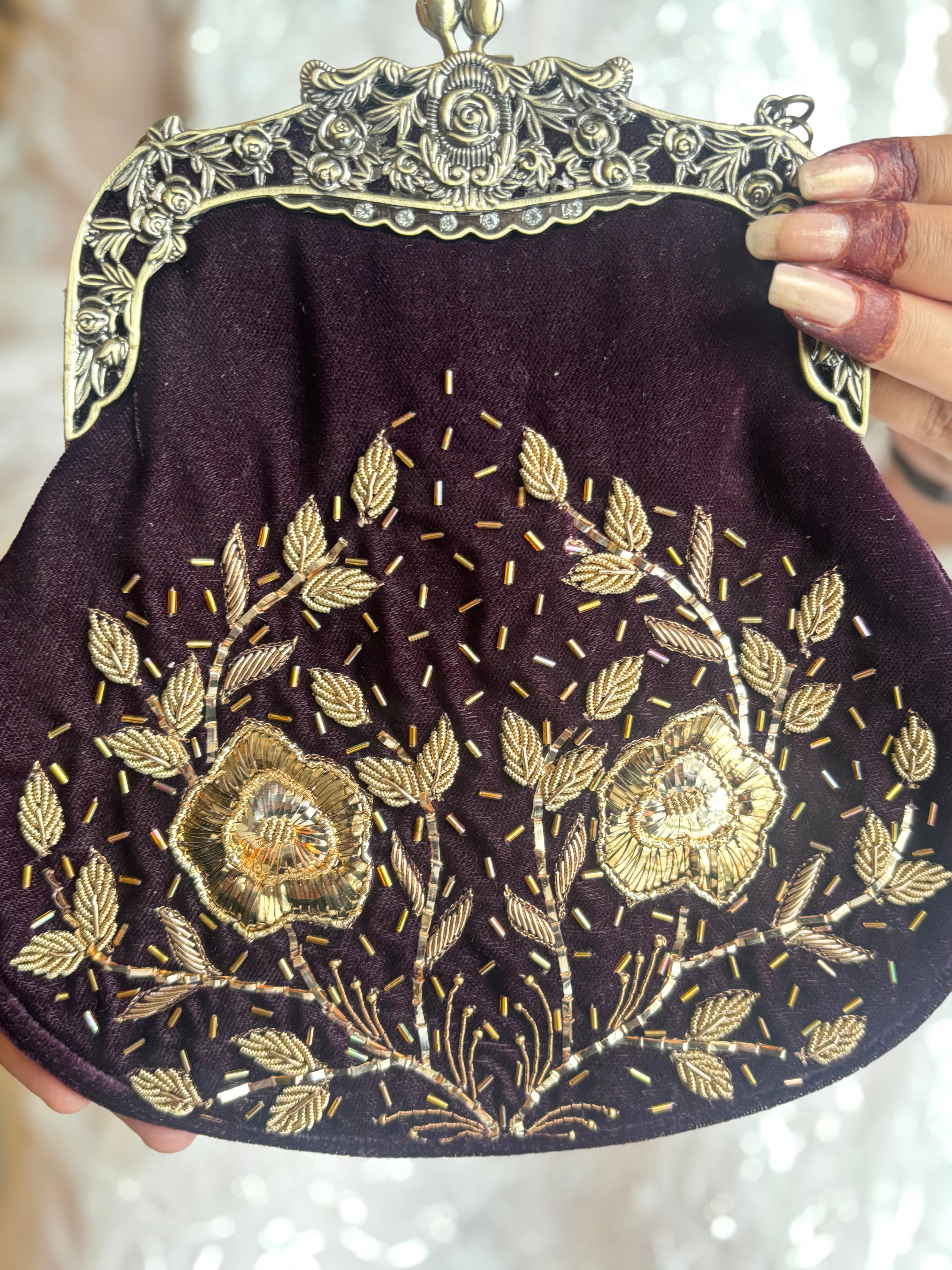 Windsor Wine Velvet Mukaish Clutch