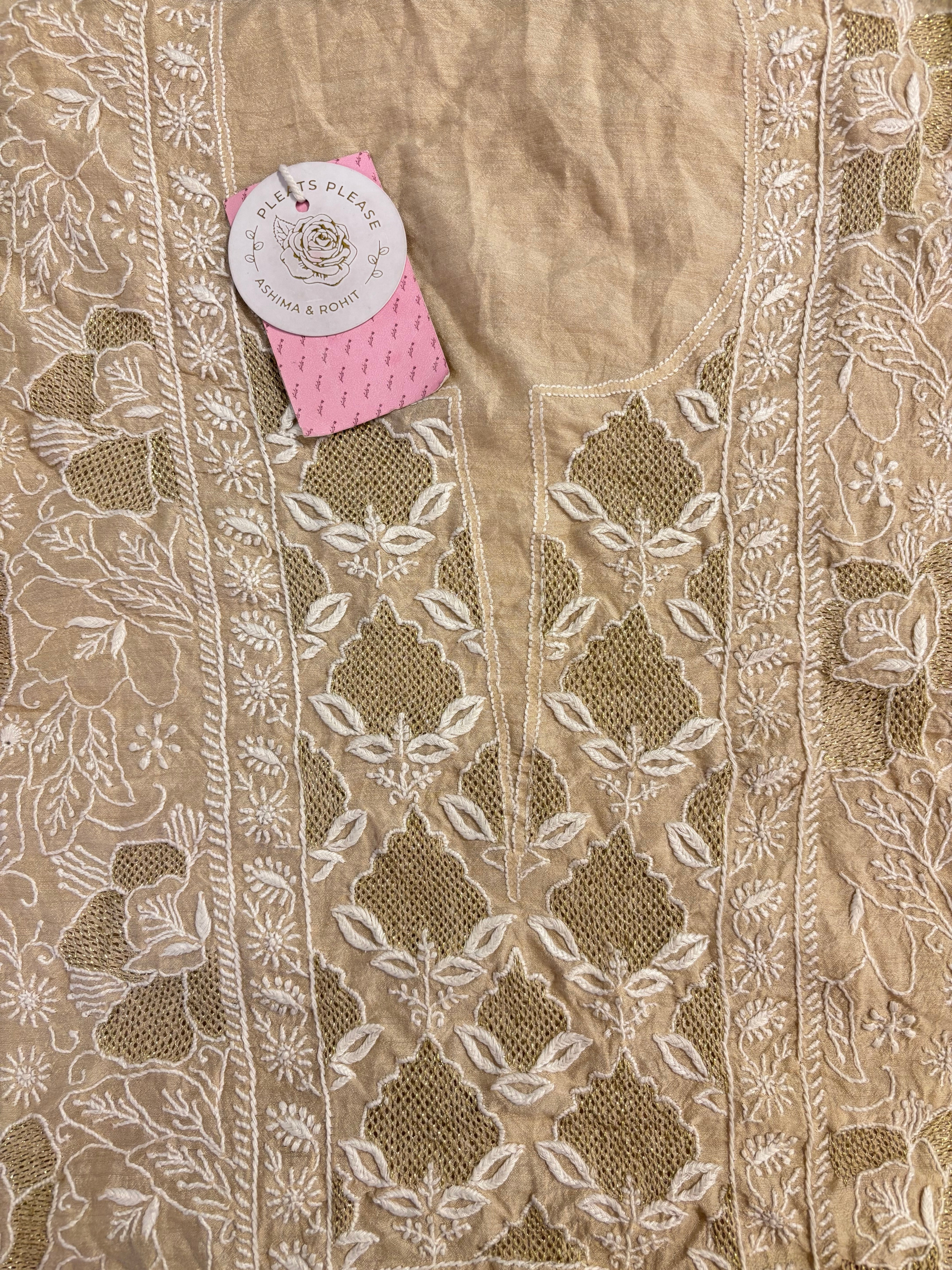Dyeable Munga Slik Chikankari Kurta & Dupatta - Pleats PleaseChikankari