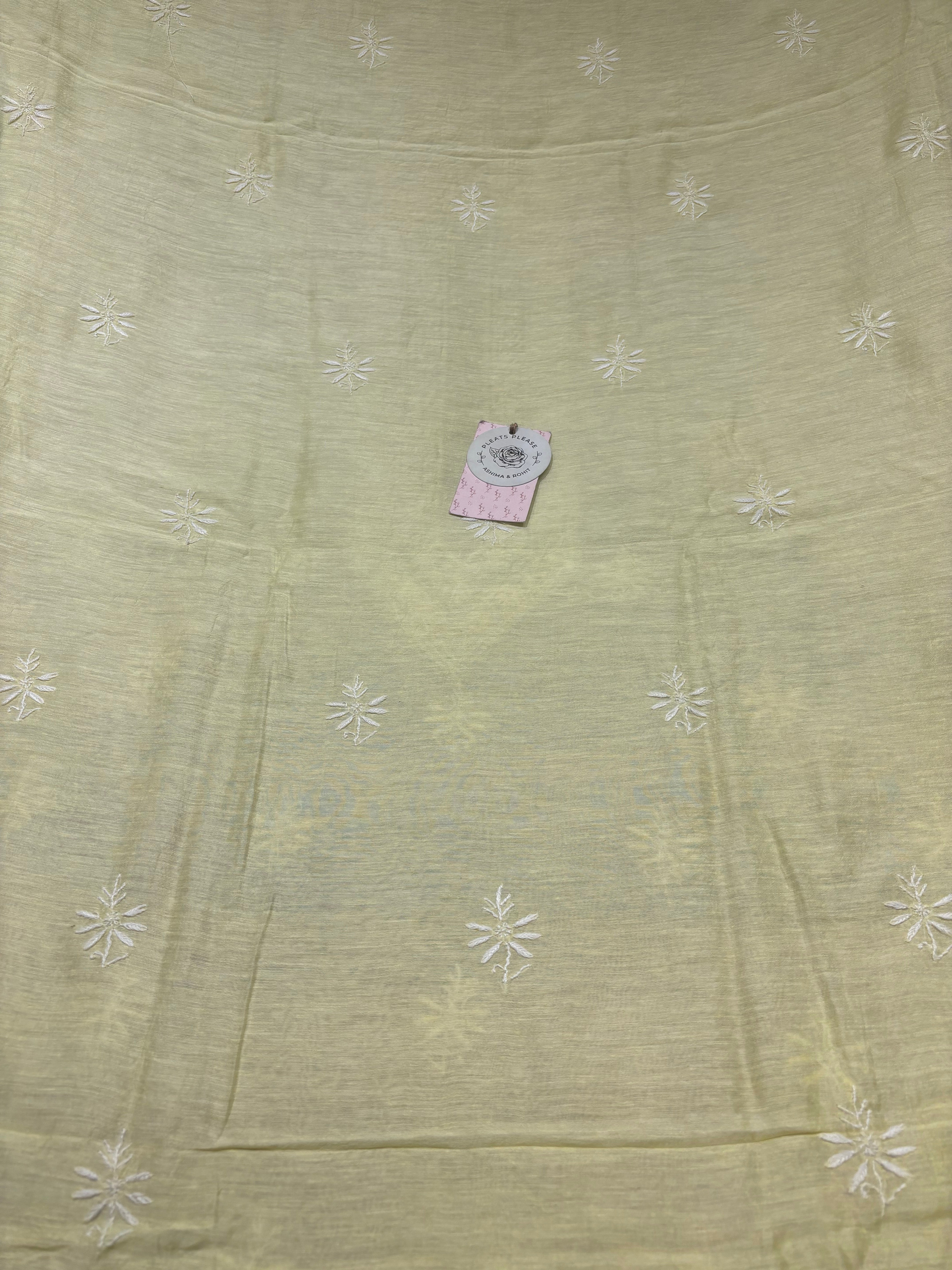 Lemon Yellow Linen Chikankari Men’s Kurta Fabric