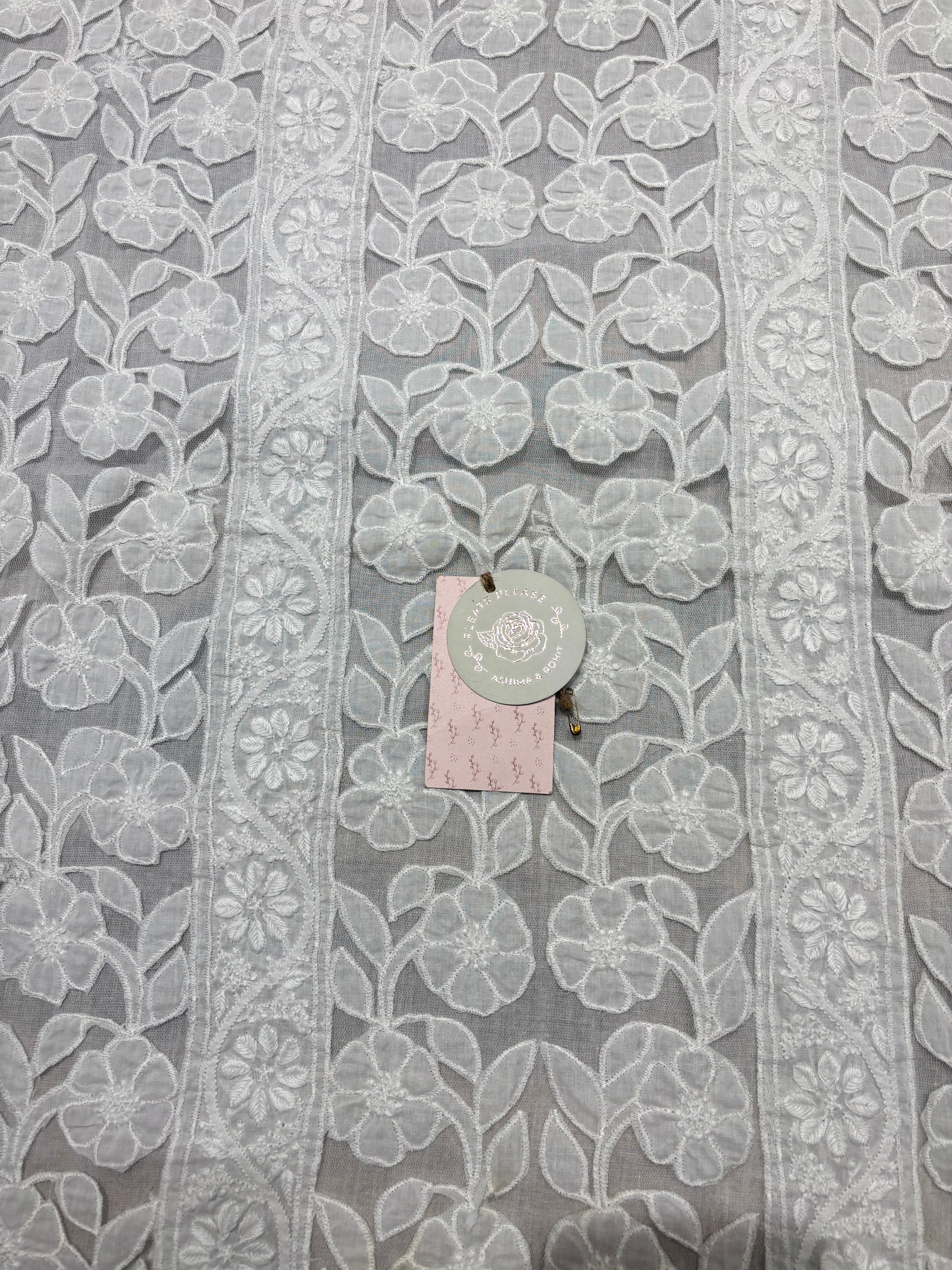 White Mulmul Soft Net Chikankari Applique Kurta And Dupatta Fabric
