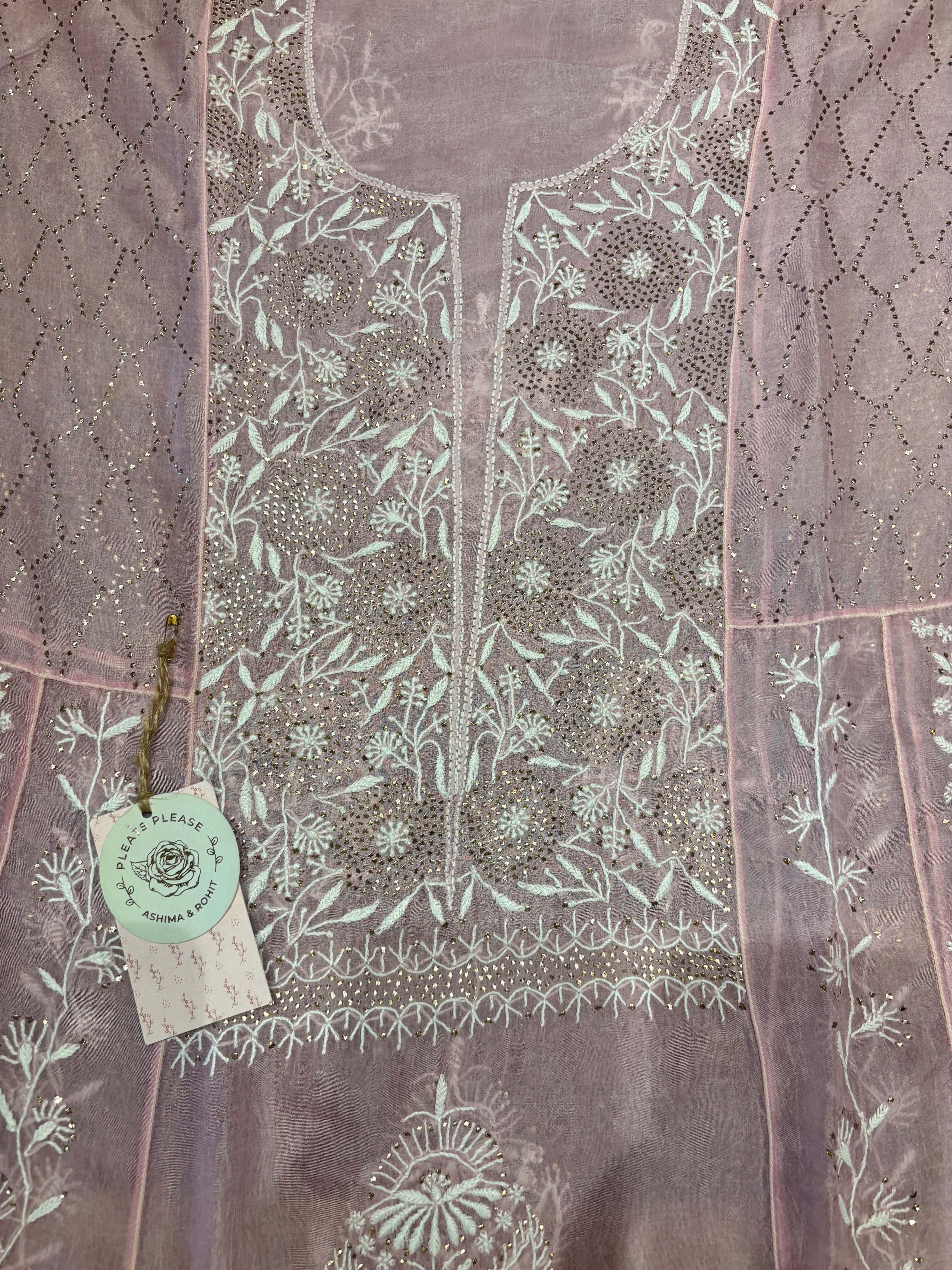 Lilac Organza Chikankari Anarkali and Dupatta