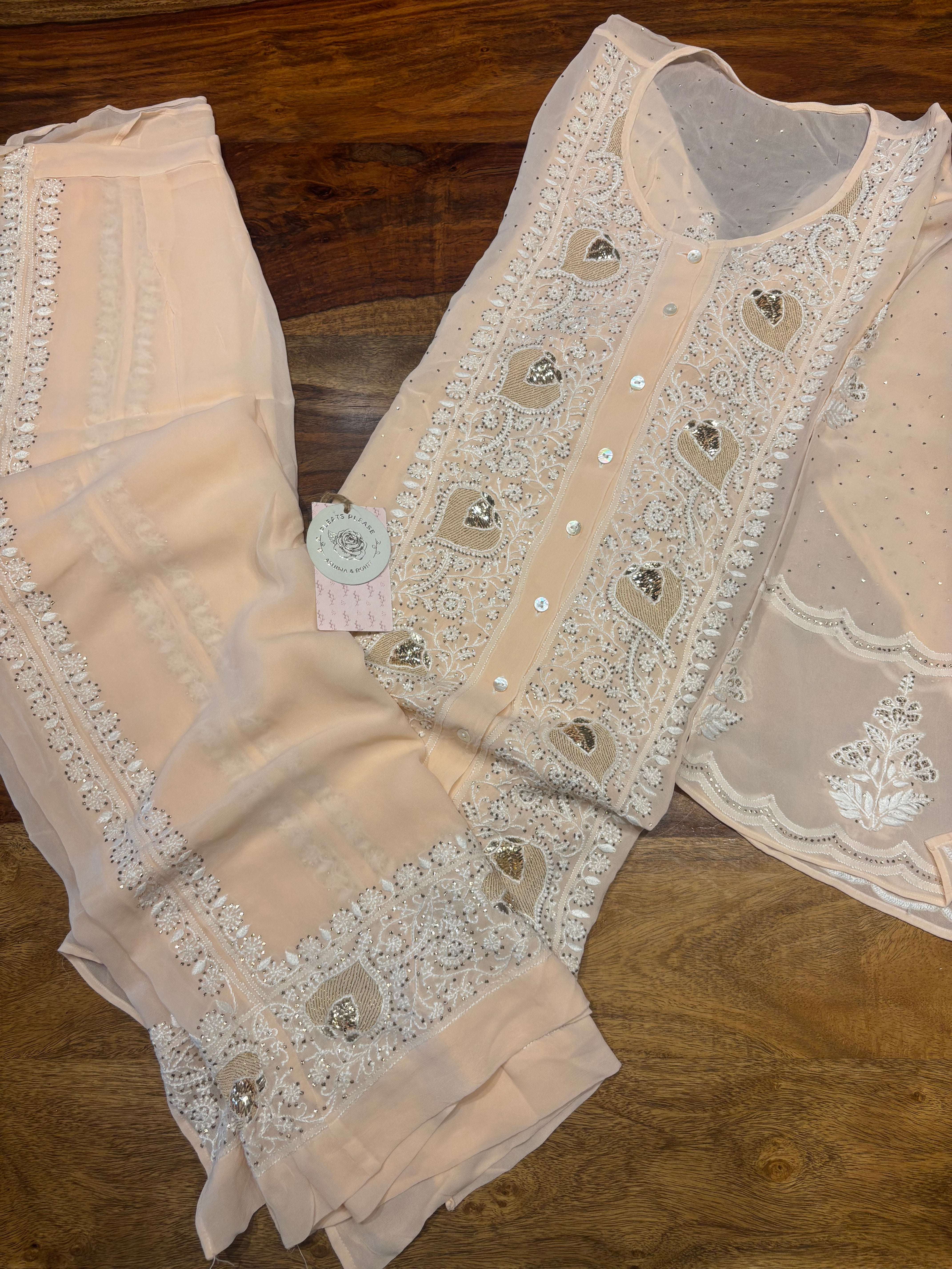 Peach Pure And Premium Georgette Chikankari Co-ord Set
