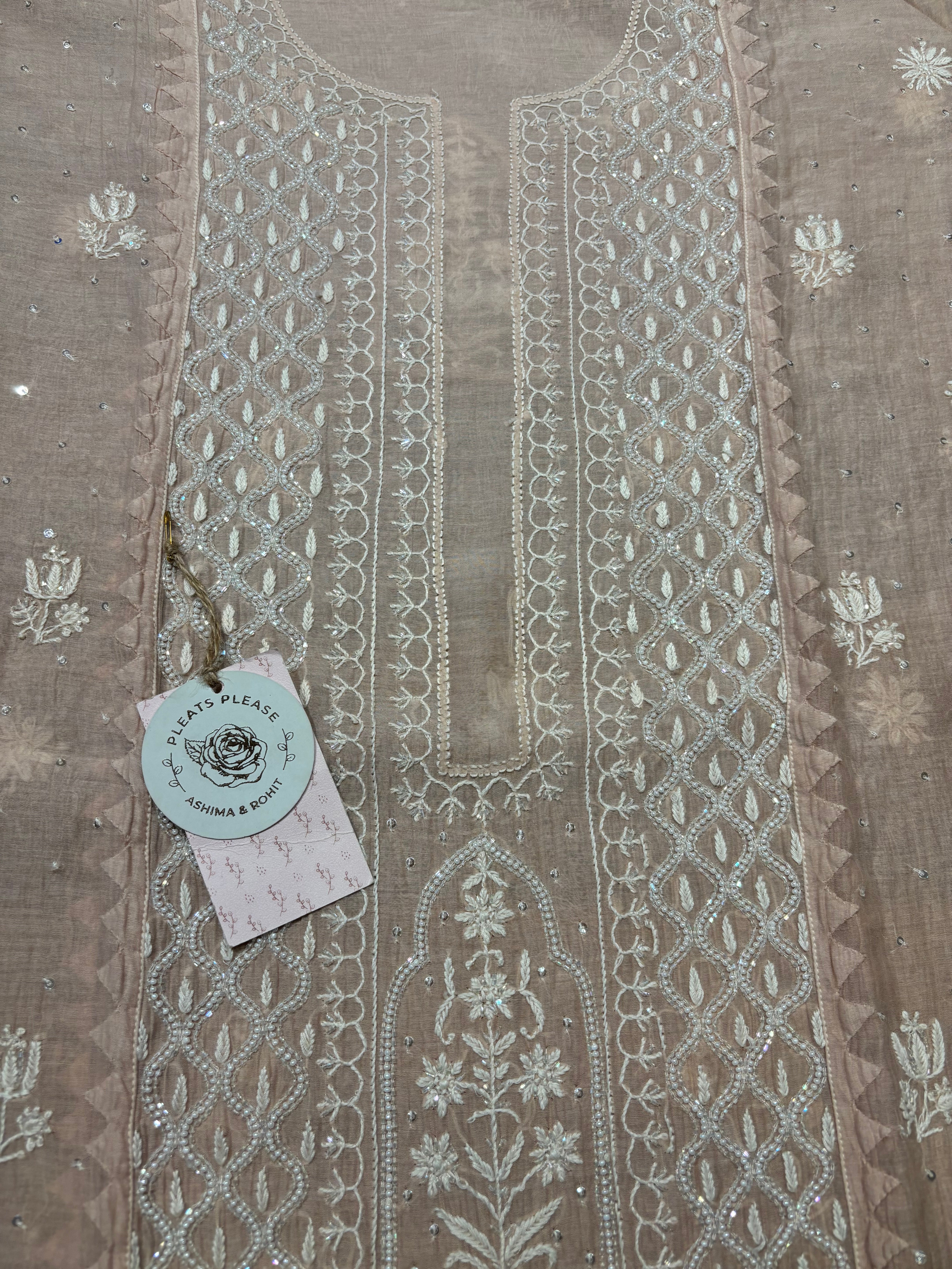 Dusty Peach Chanderi Mul Chikankari Kurta and Dupatta set