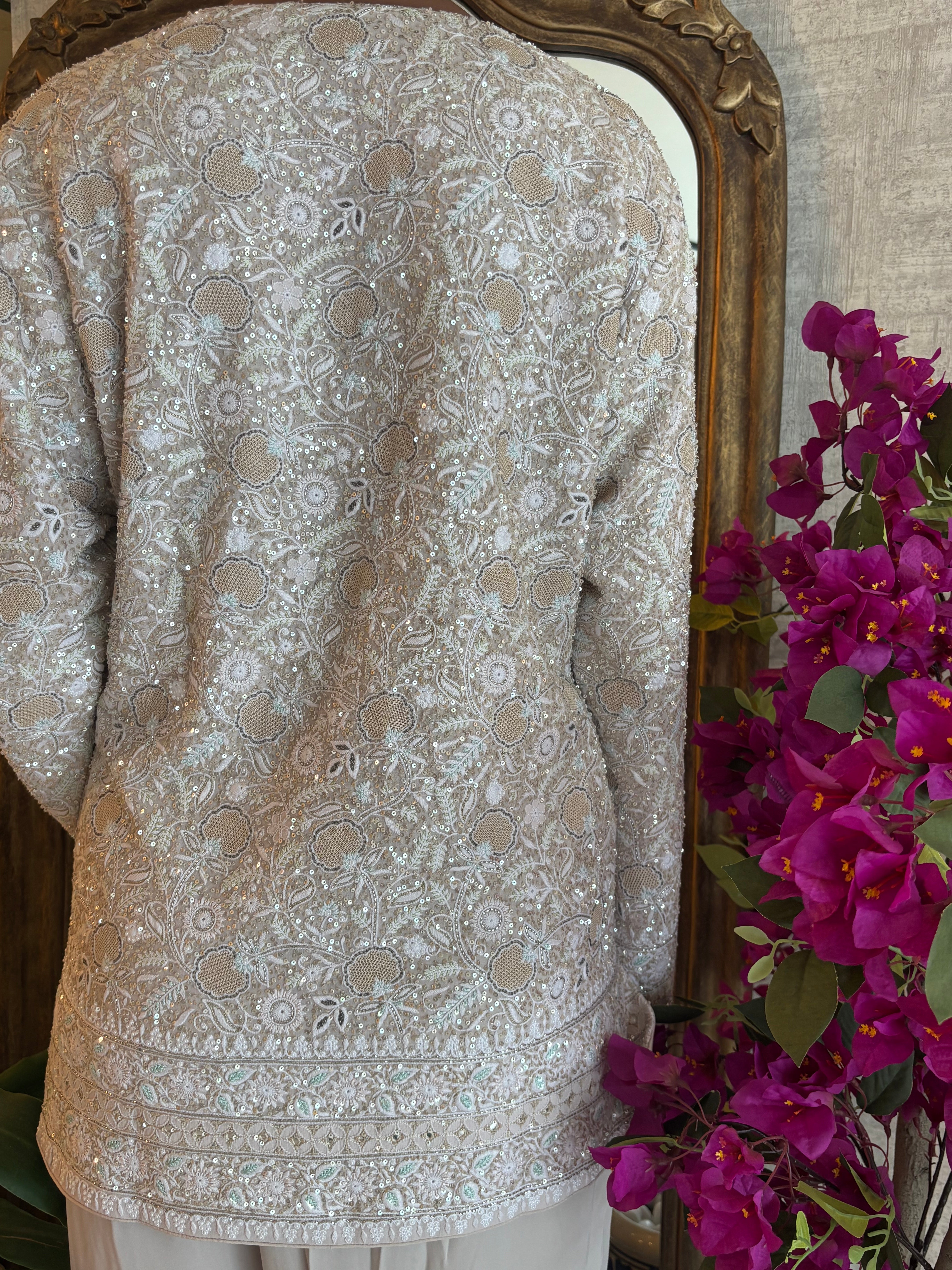 Beige Pure And Premium Georgette Gillet Set