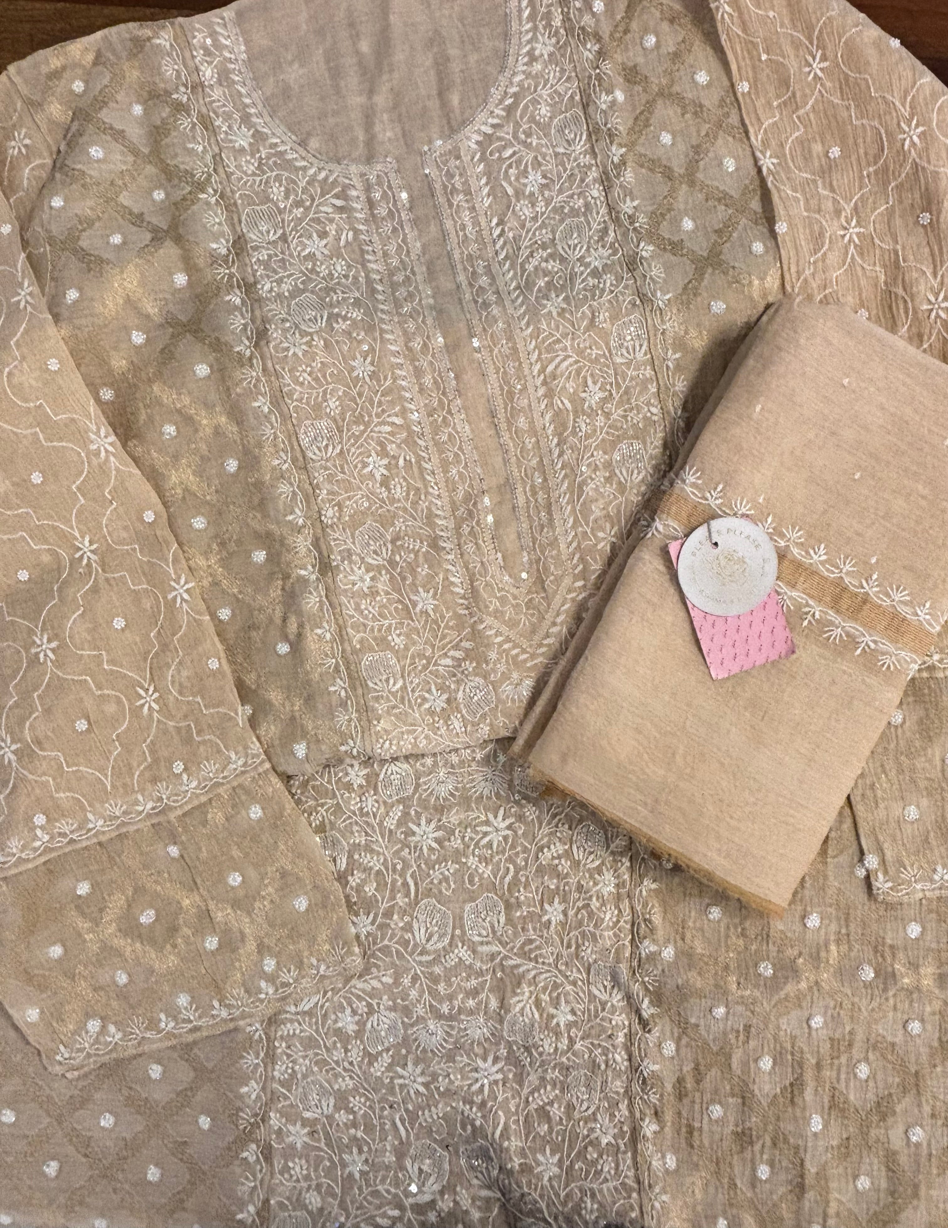 Dyeable Pure Tissue Chikankari Kurta & Dupatta