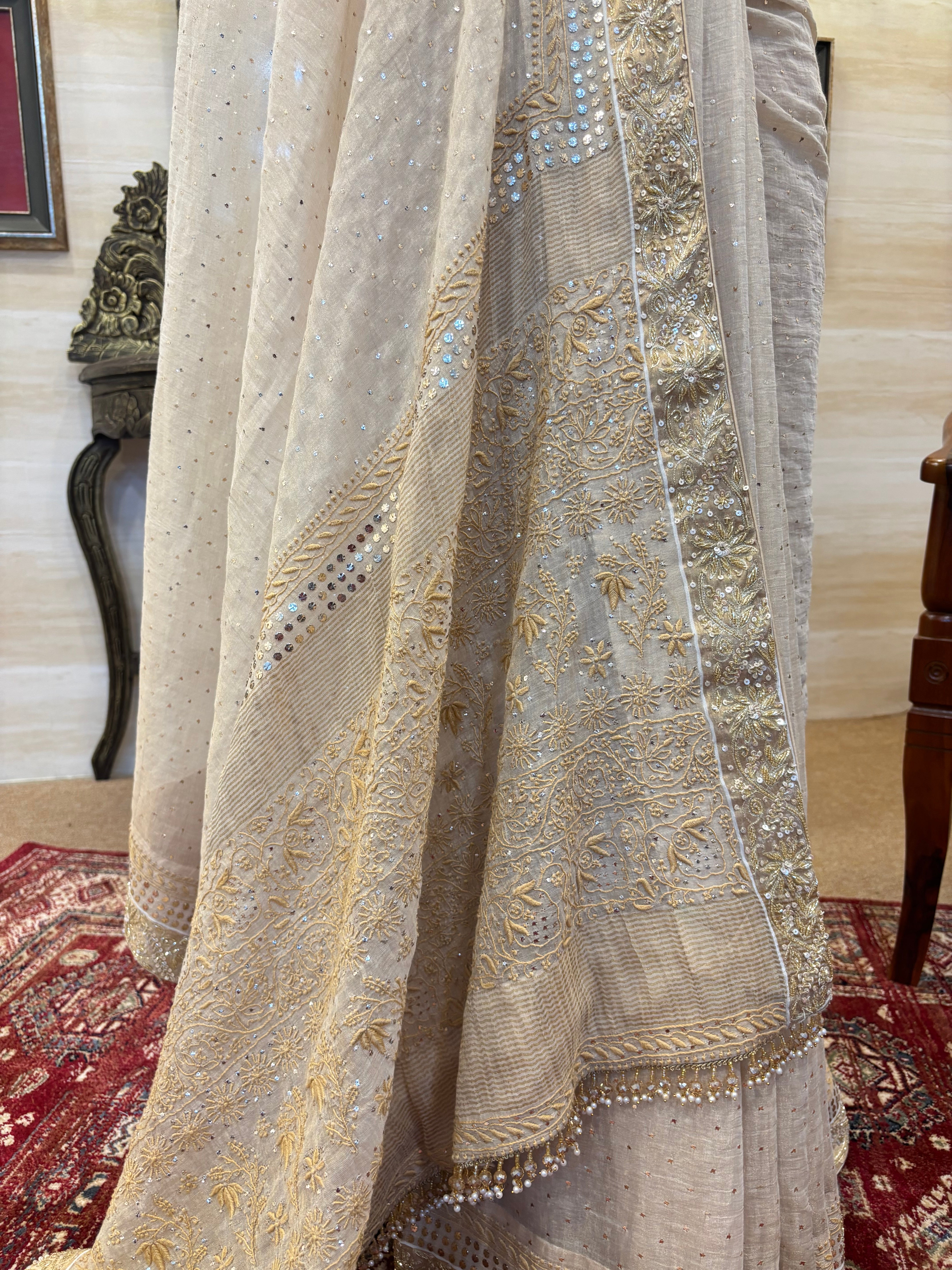 Dyeable Pure & Premium Tissue Chikankari Saree