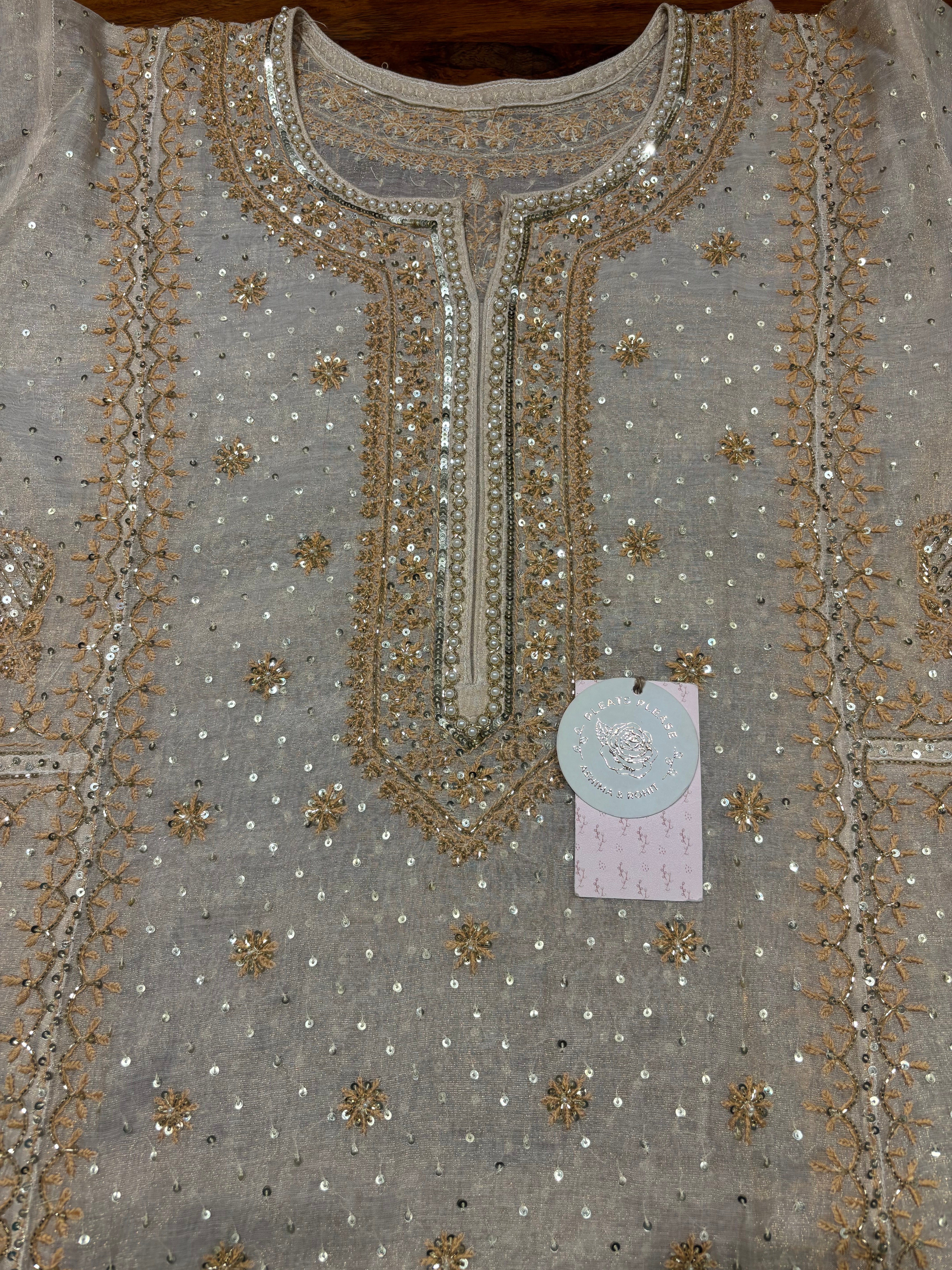 Dyeable Pure & Premium Tissue Chikankari A- Line Anarkali & Dupatta Set Pearl Neckline
